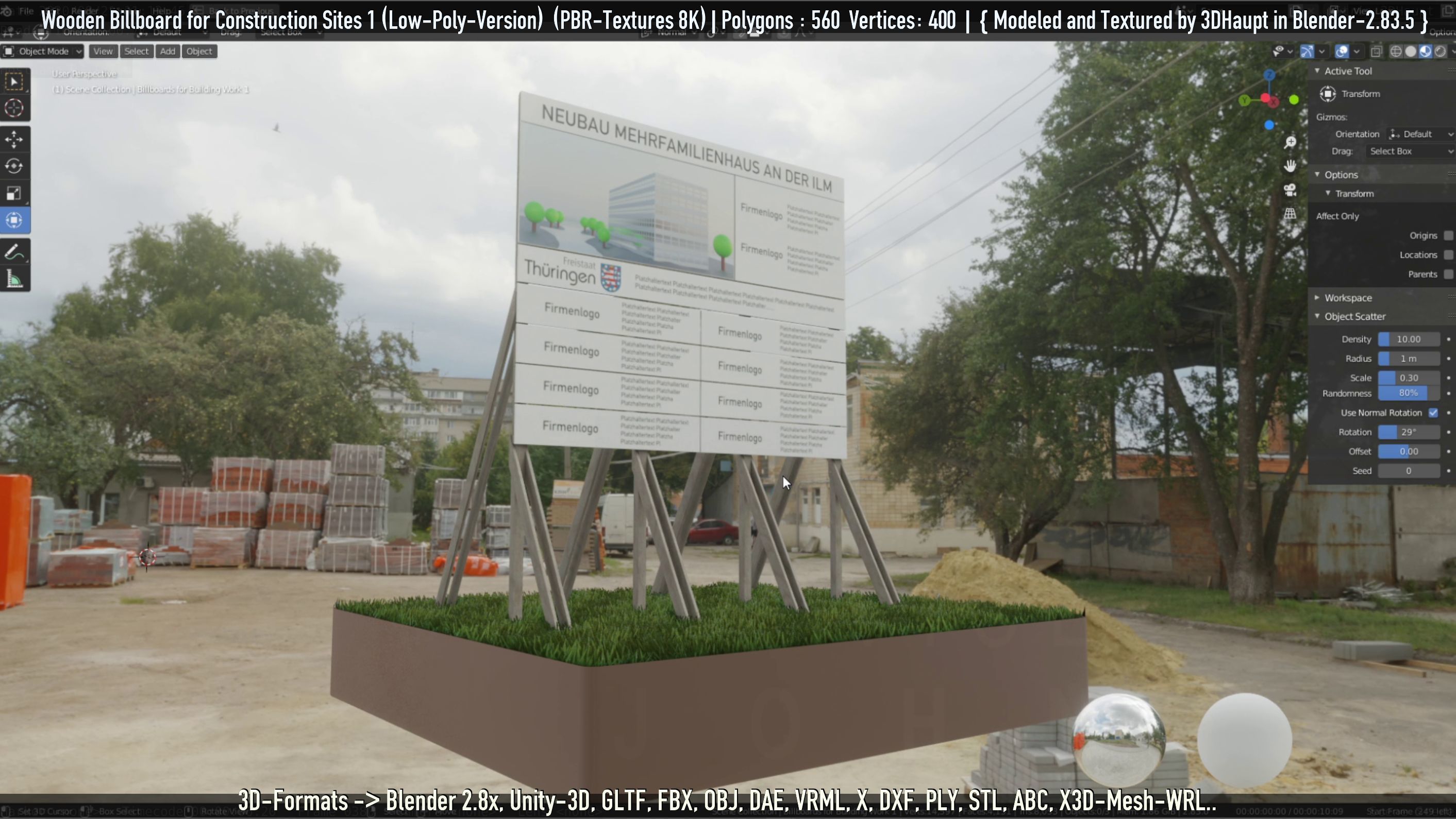 Wooden Billboard for Construction Sites Version 1 Low-poly 3D model_69