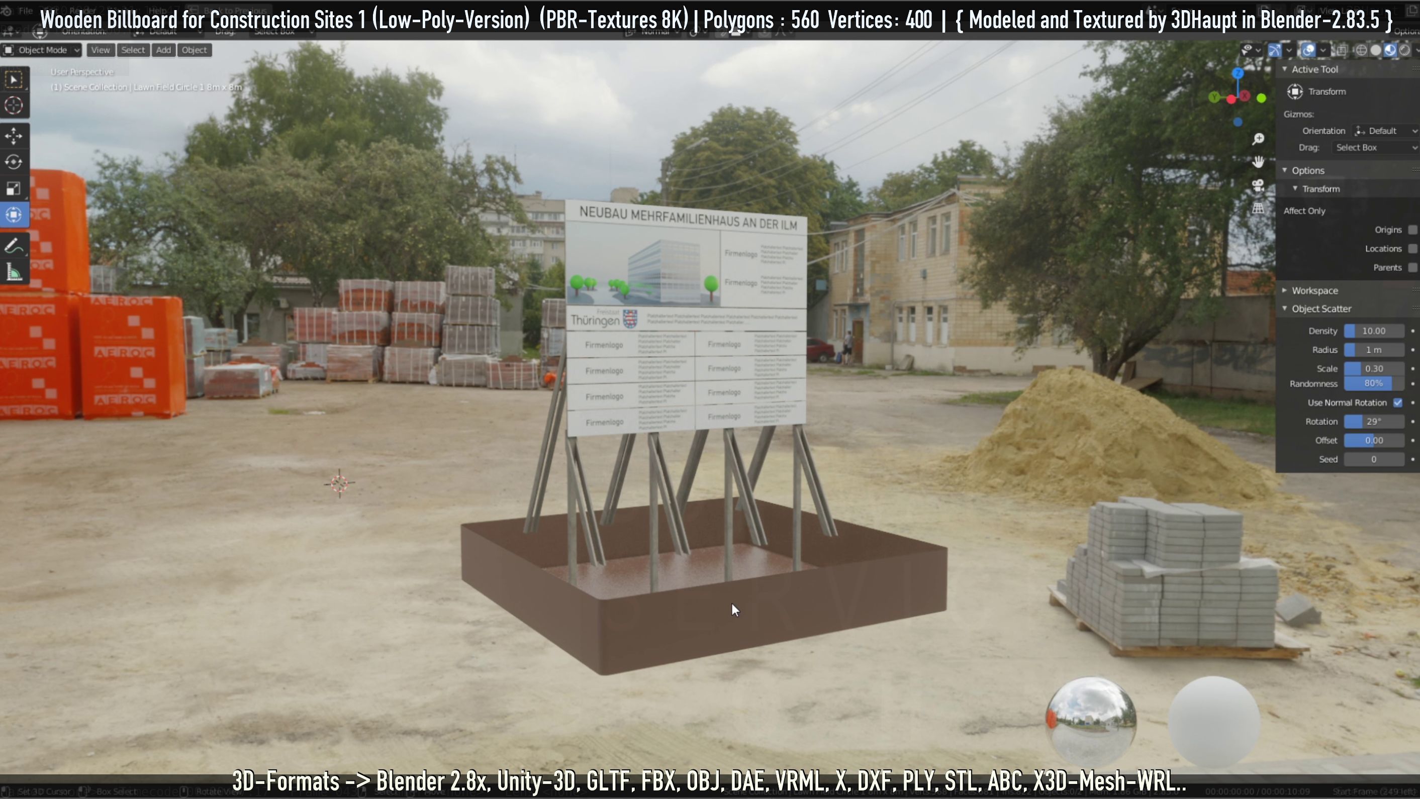 Wooden Billboard for Construction Sites Version 1 Low-poly 3D model_70