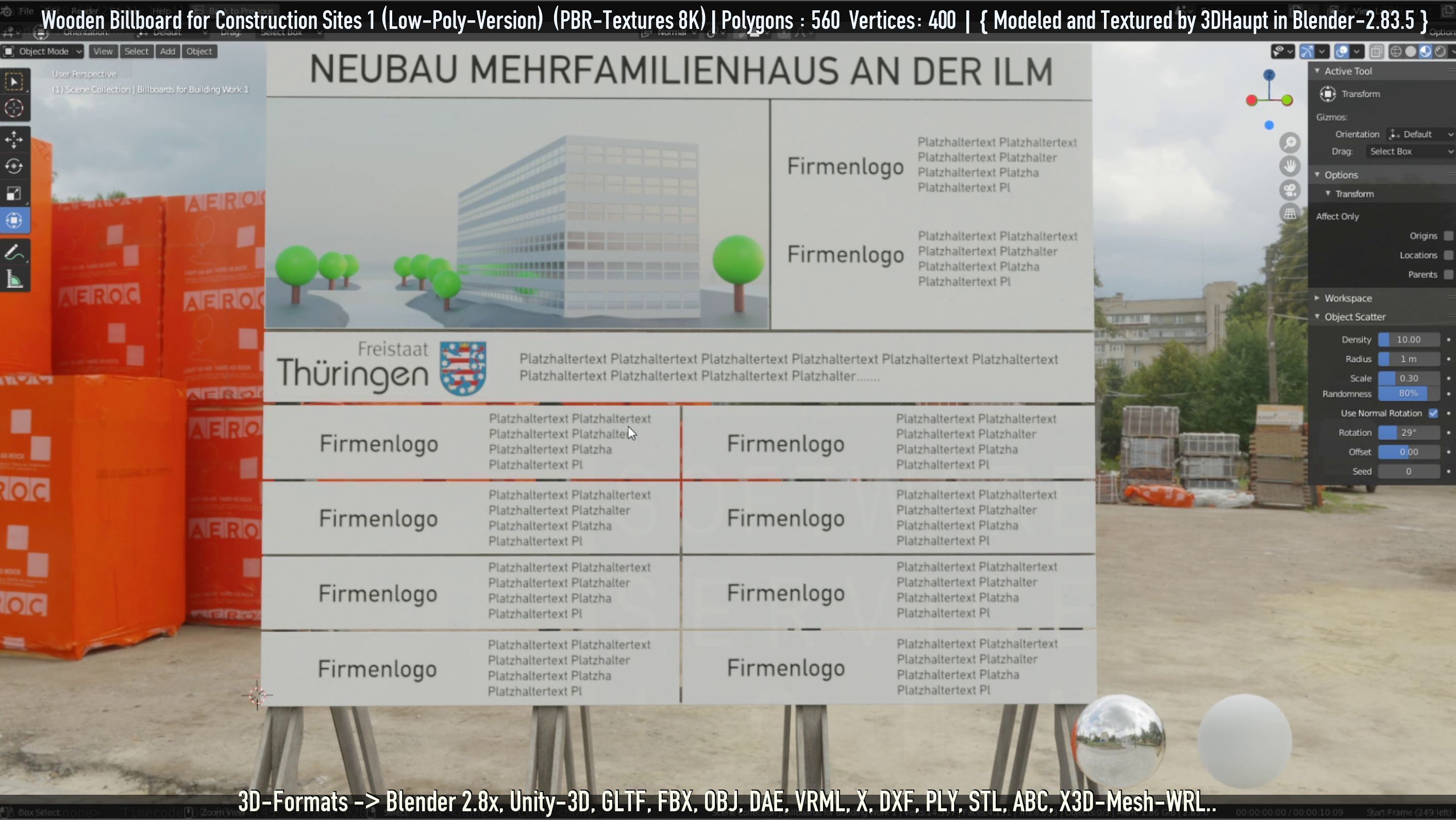 Wooden Billboard for Construction Sites Version 1 Low-poly 3D model_67