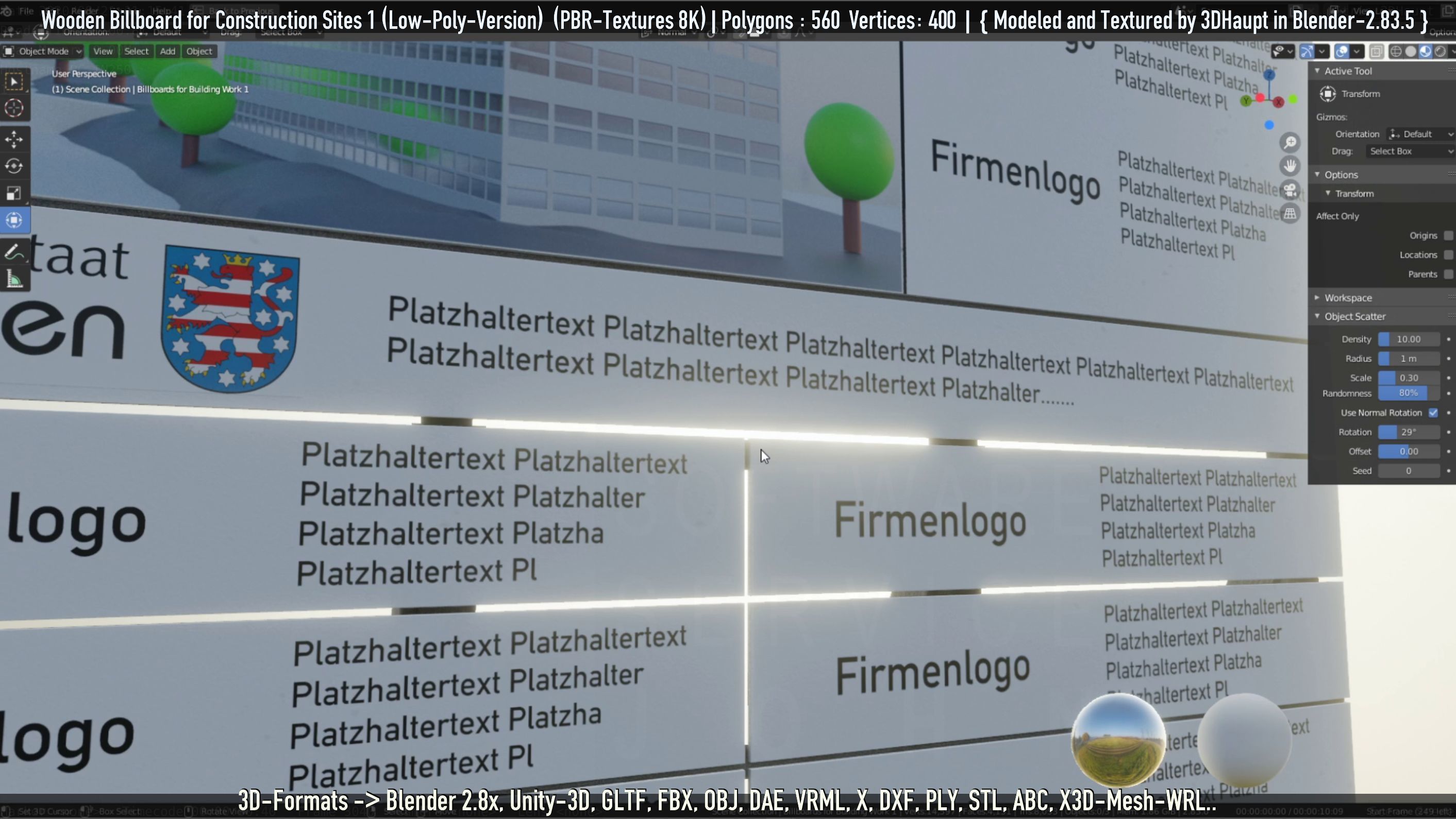 Wooden Billboard for Construction Sites Version 1 Low-poly 3D model_58