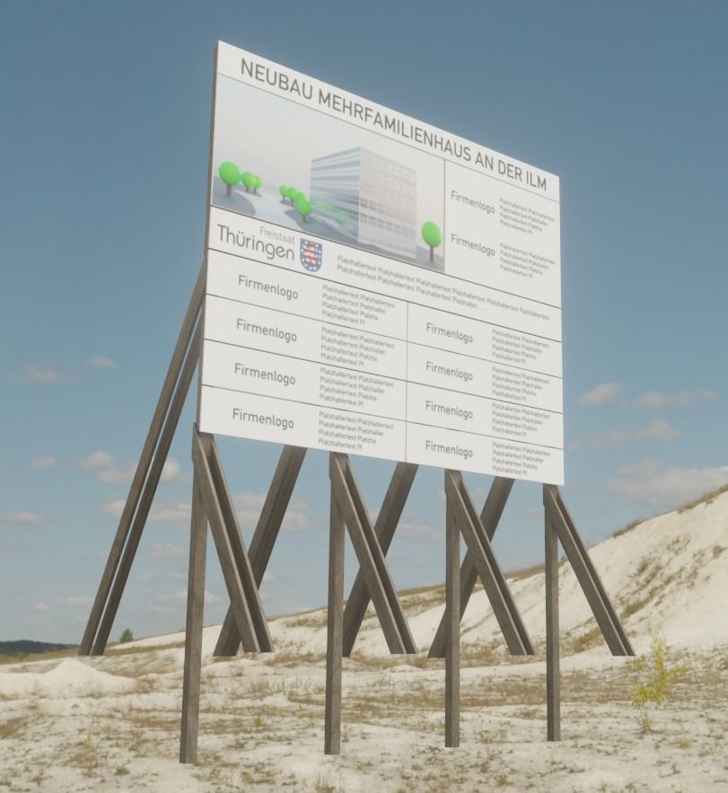 Wooden Billboard for Construction Sites Version 1 Low-poly 3D model_6