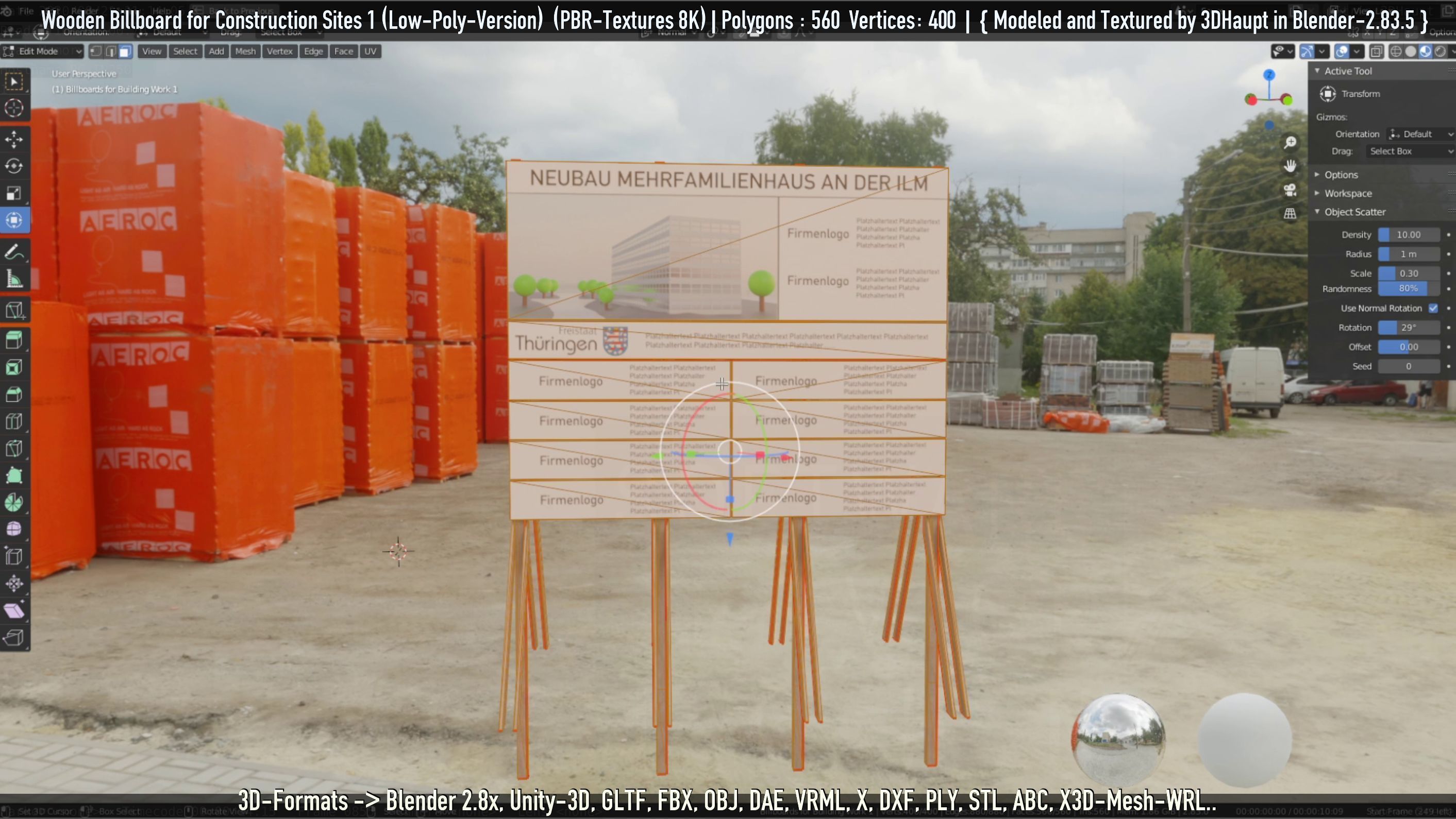 Wooden Billboard for Construction Sites Version 1 Low-poly 3D model_42