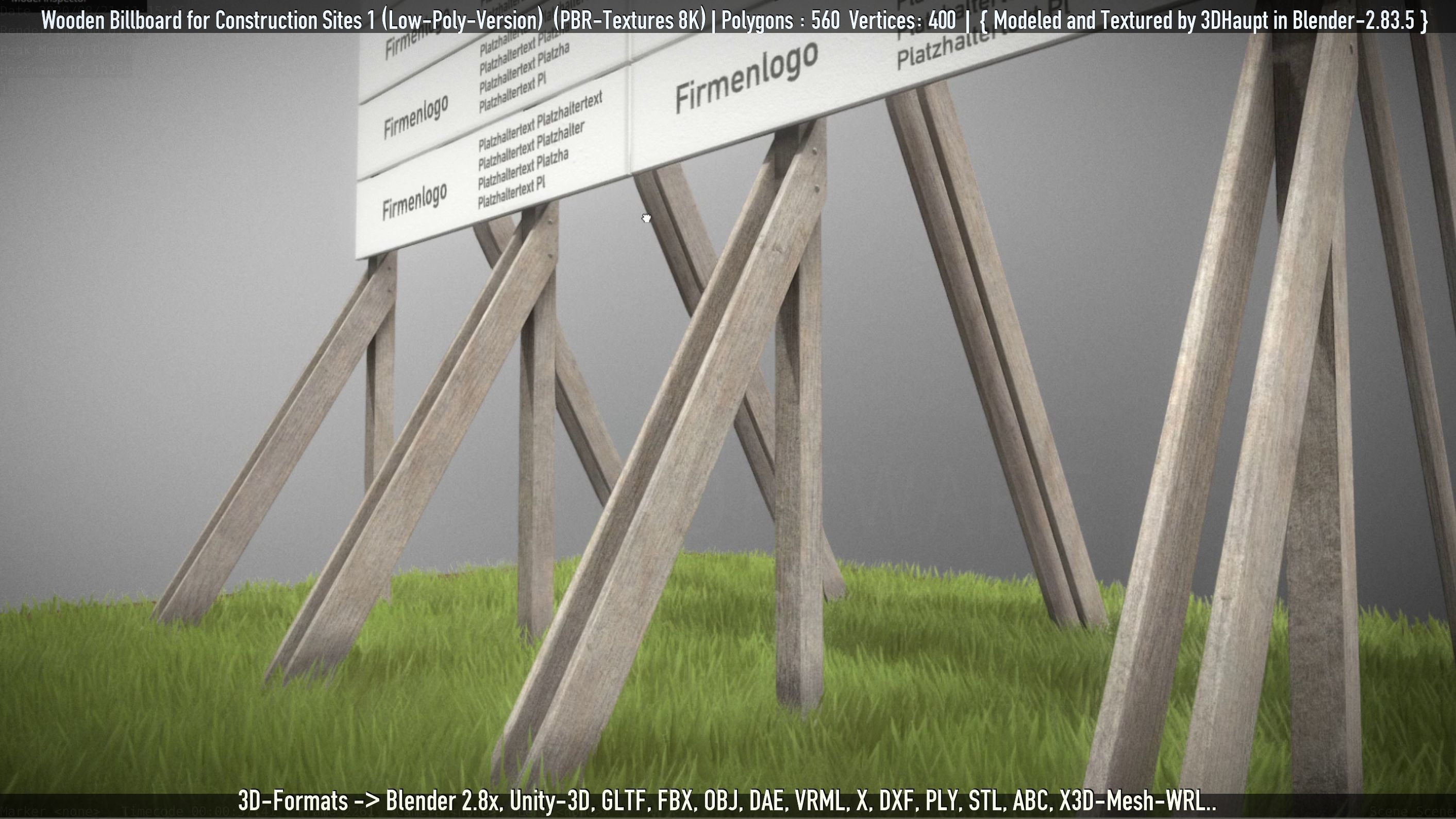 Wooden Billboard for Construction Sites Version 1 Low-poly 3D model_21