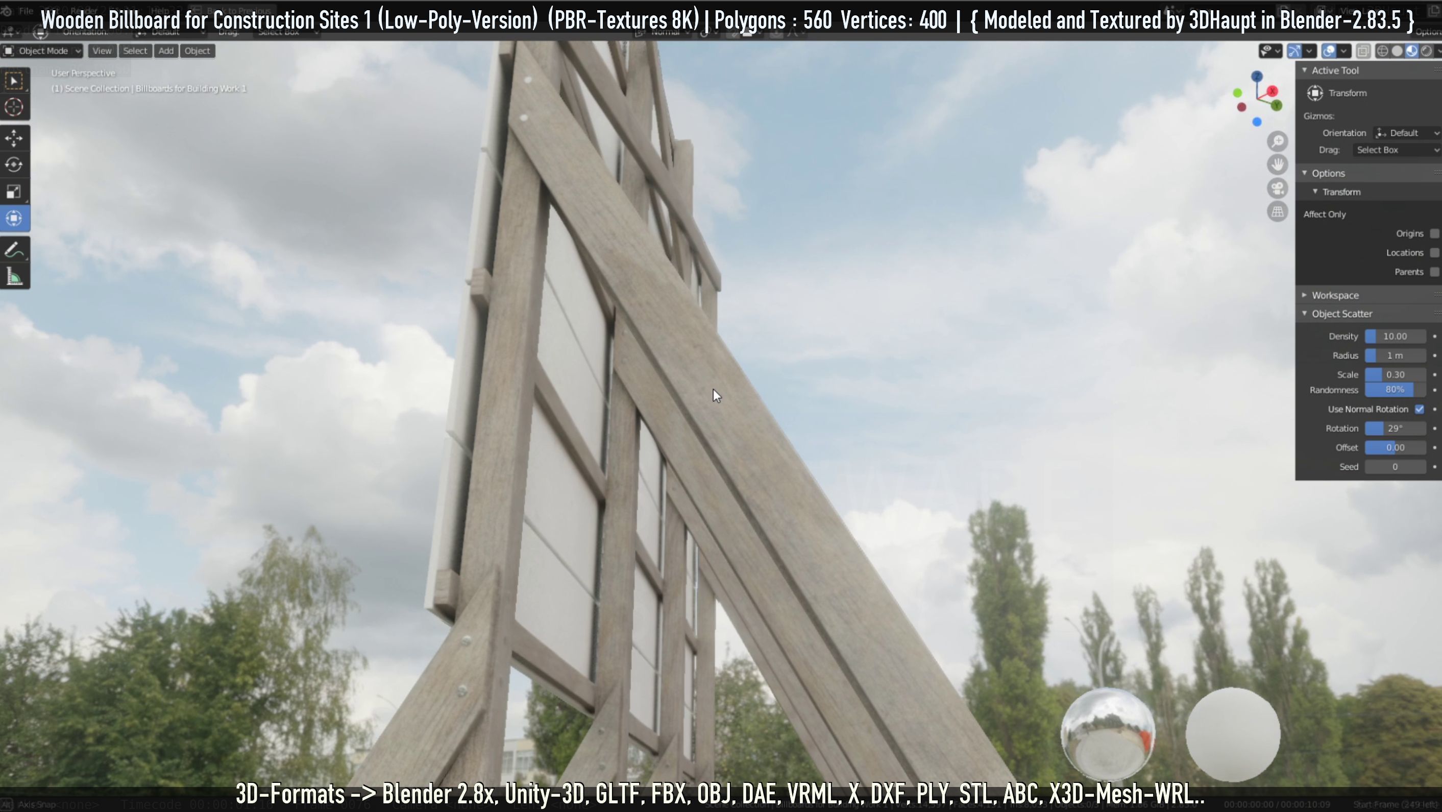 Wooden Billboard for Construction Sites Version 1 Low-poly 3D model_36