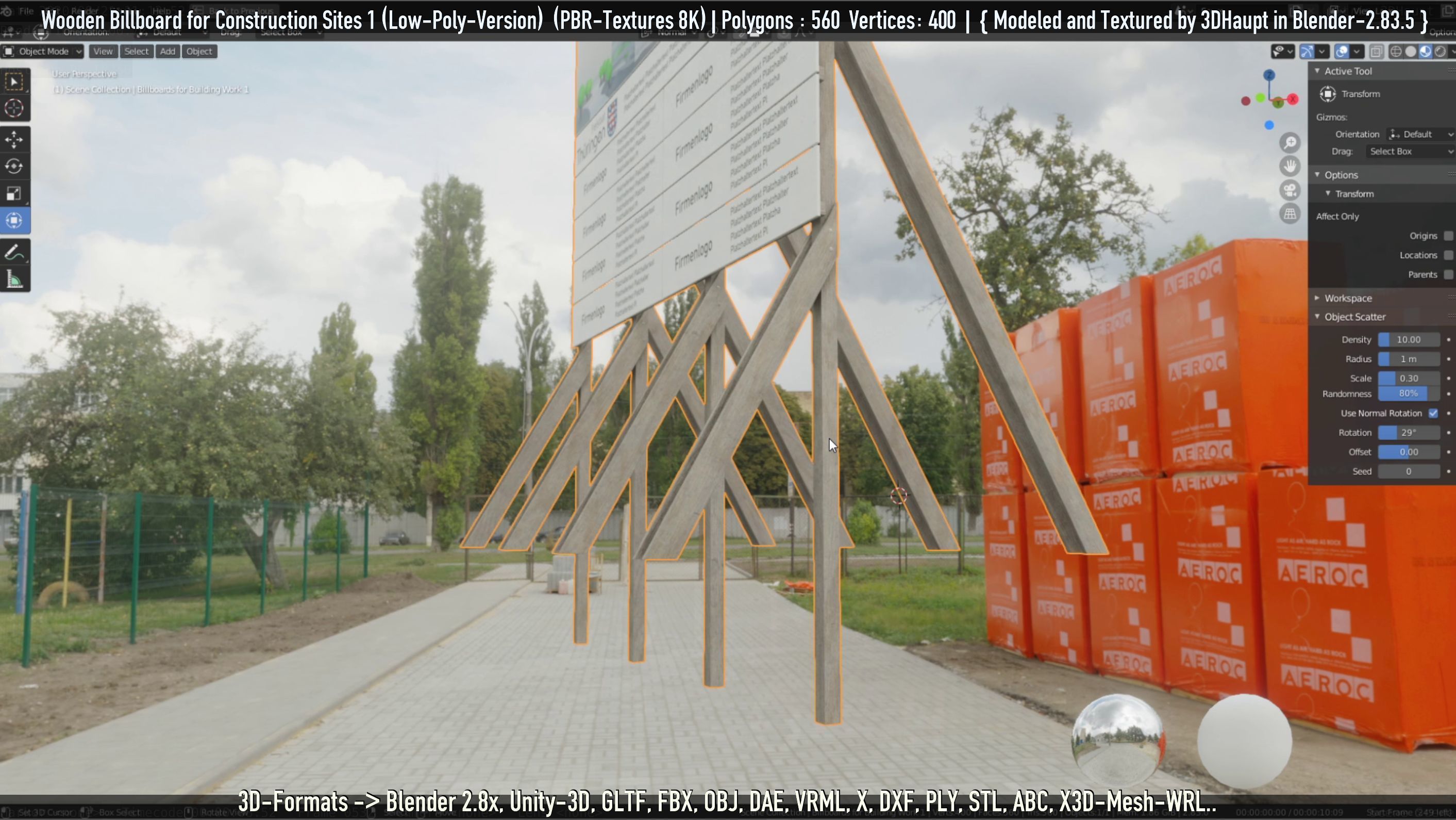 Wooden Billboard for Construction Sites Version 1 Low-poly 3D model_72