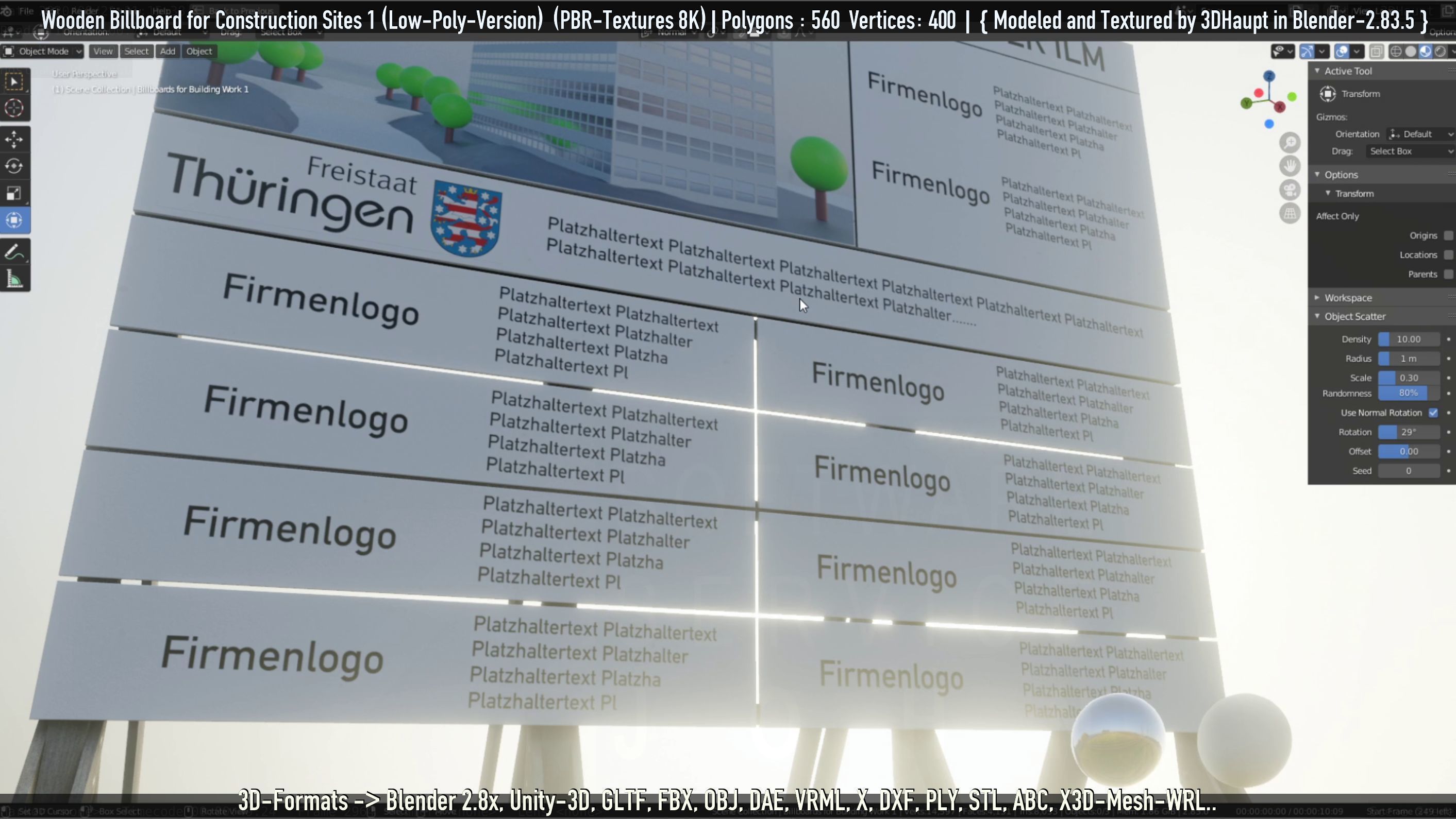 Wooden Billboard for Construction Sites Version 1 Low-poly 3D model_29