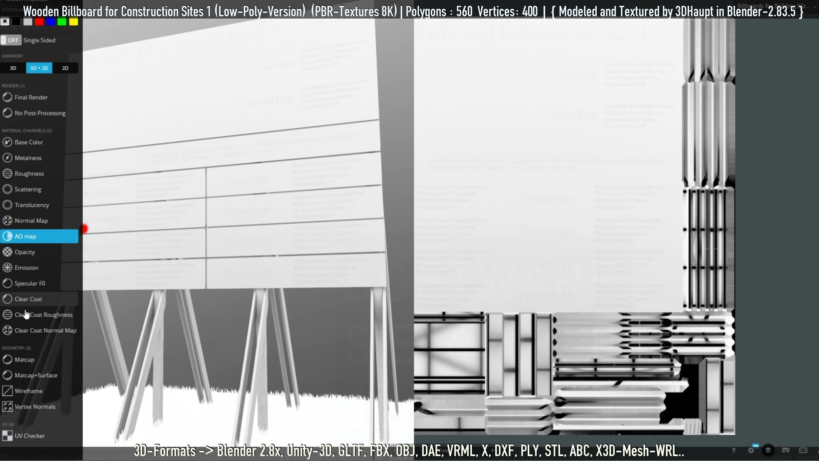 Wooden Billboard for Construction Sites Version 1 Low-poly 3D model_18