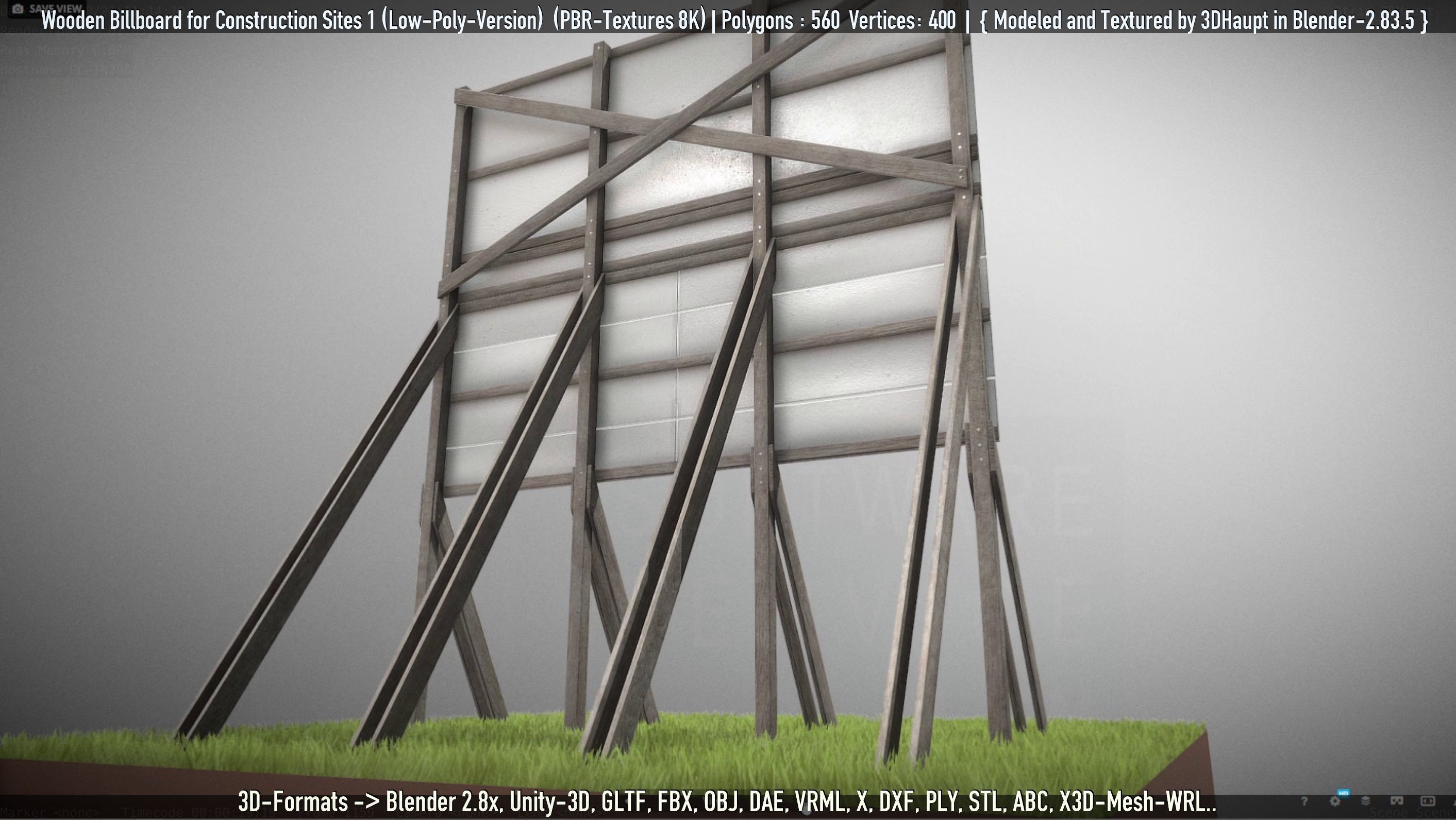 Wooden Billboard for Construction Sites Version 1 Low-poly 3D model_10