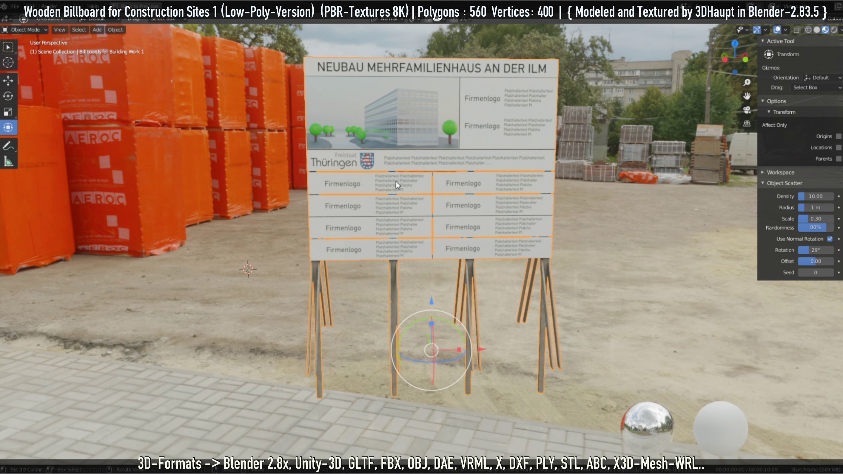 Wooden Billboard for Construction Sites Version 1 Low-poly 3D model_43