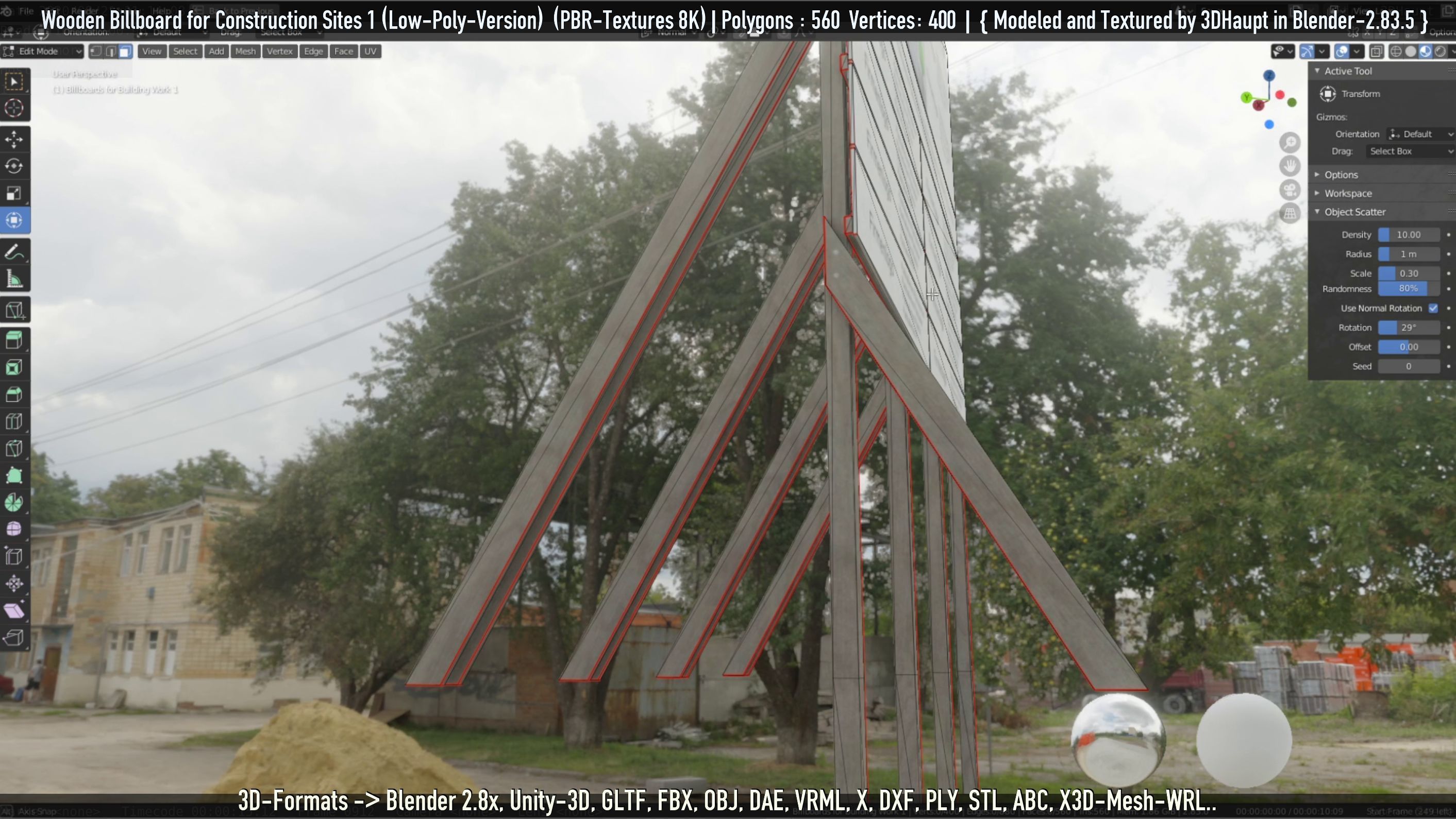 Wooden Billboard for Construction Sites Version 1 Low-poly 3D model_14