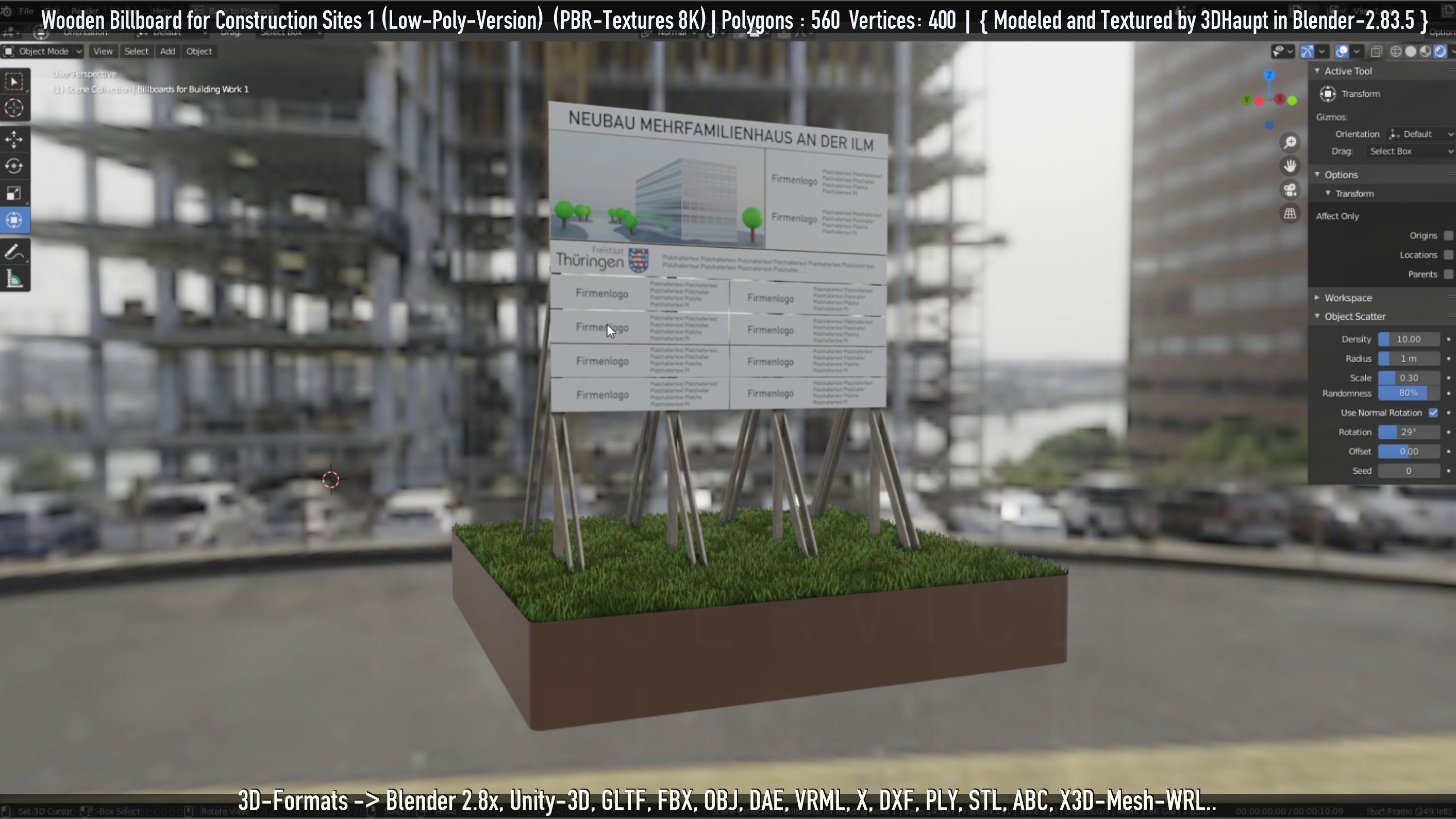 Wooden Billboard for Construction Sites Version 1 Low-poly 3D model_61