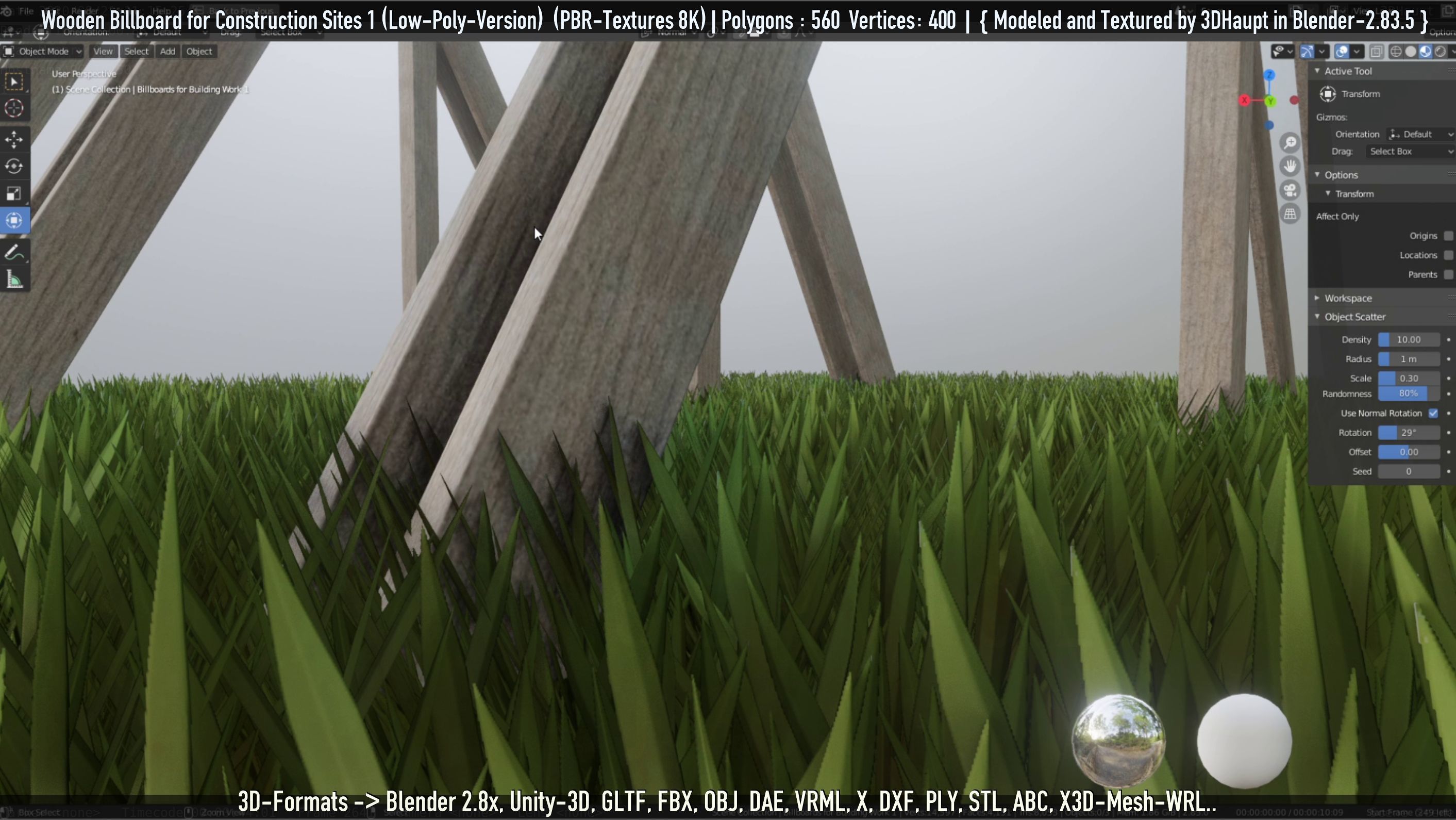 Wooden Billboard for Construction Sites Version 1 Low-poly 3D model_27