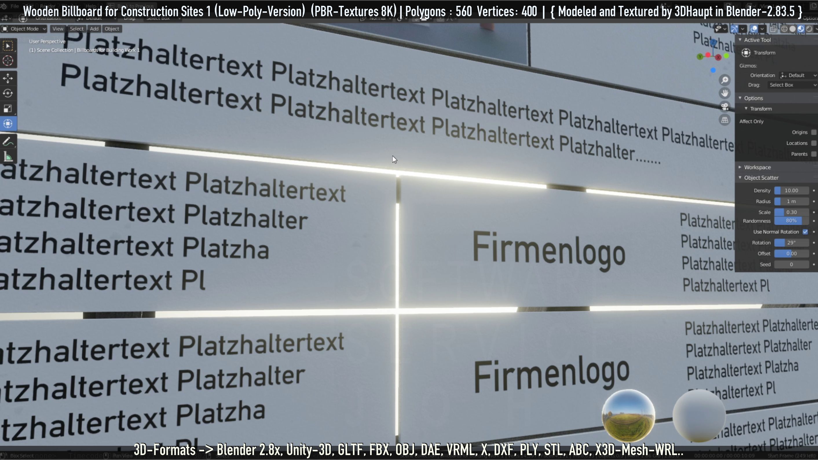 Wooden Billboard for Construction Sites Version 1 Low-poly 3D model_32