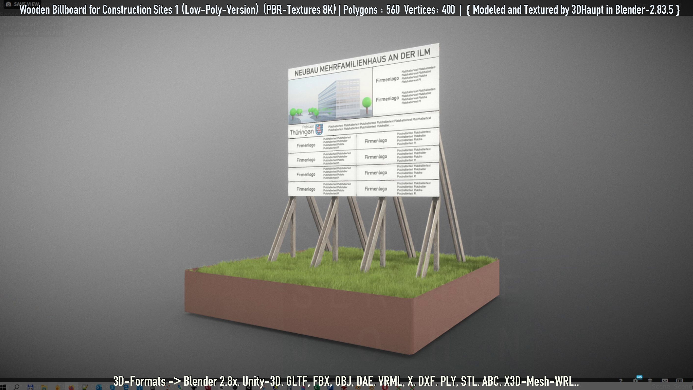 Wooden Billboard for Construction Sites Version 1 Low-poly 3D model_13