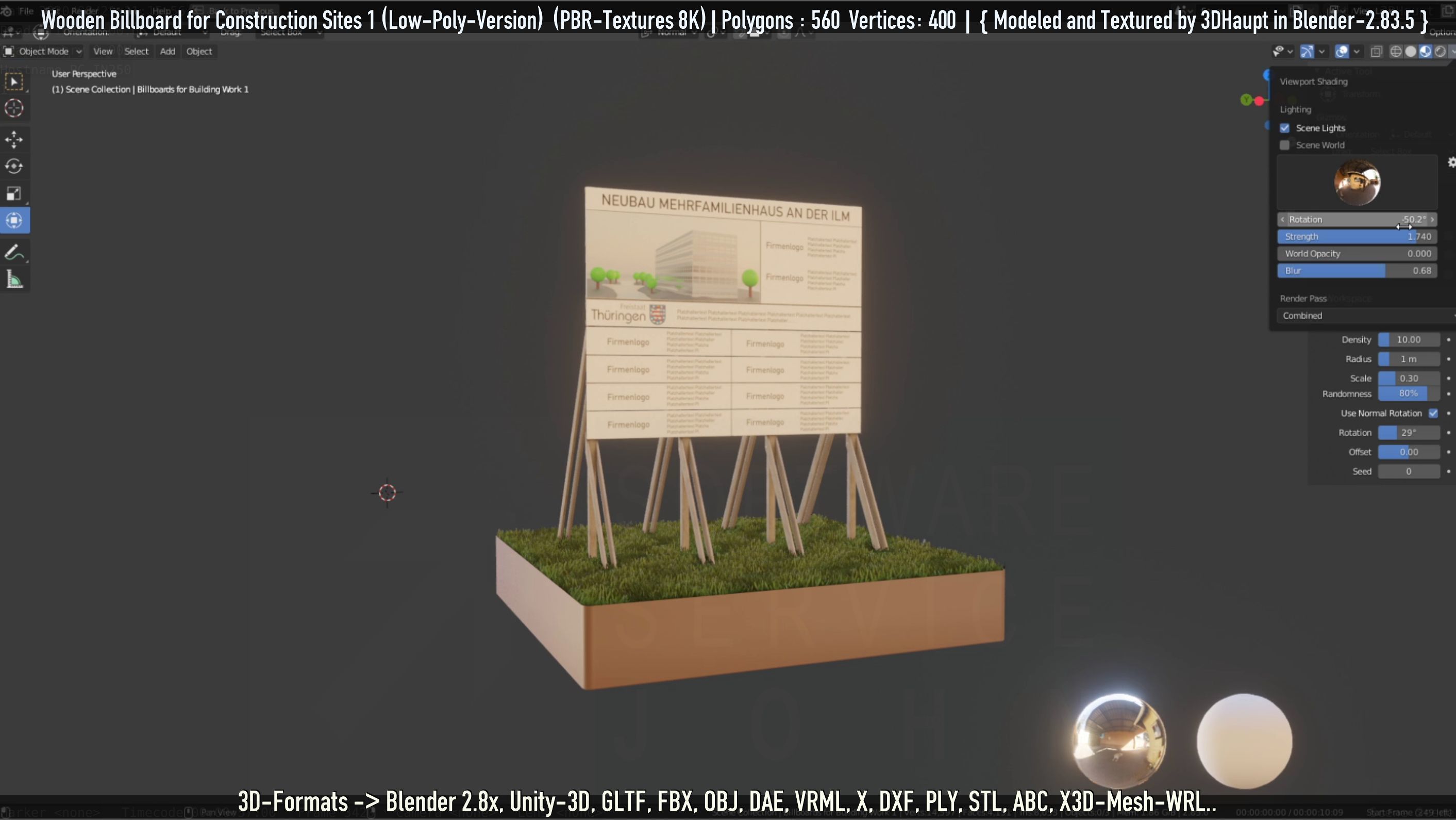 Wooden Billboard for Construction Sites Version 1 Low-poly 3D model_63