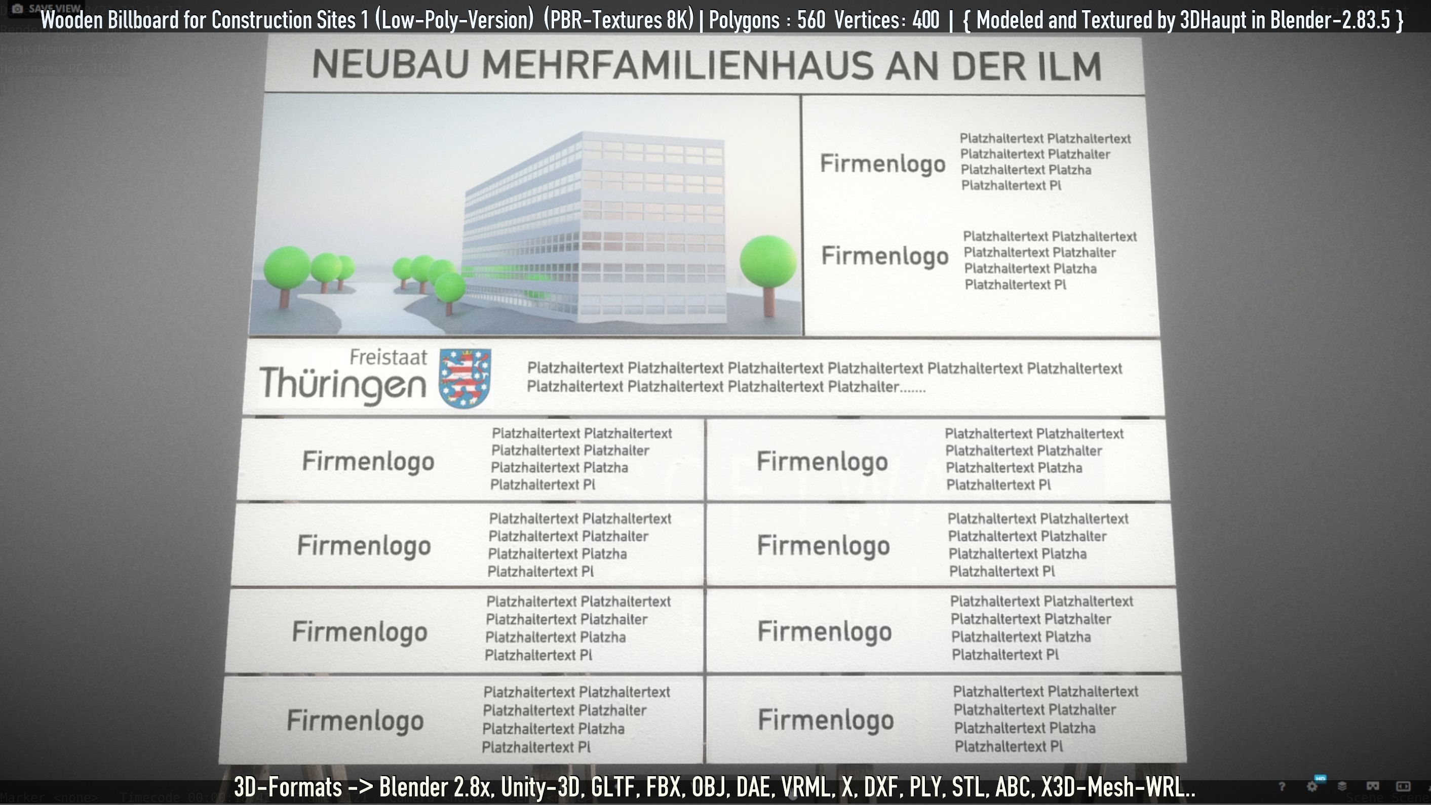 Wooden Billboard for Construction Sites Version 1 Low-poly 3D model_16