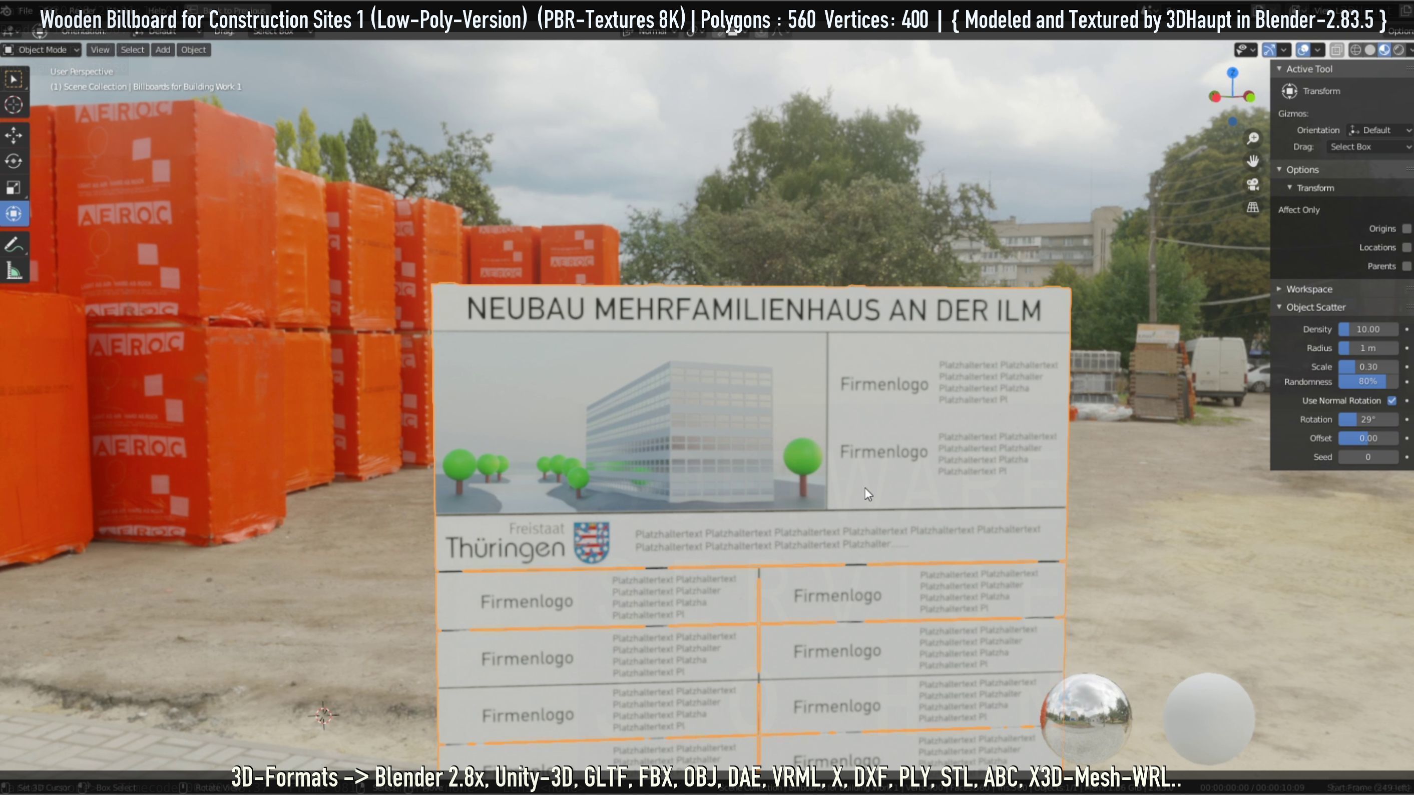 Wooden Billboard for Construction Sites Version 1 Low-poly 3D model_47