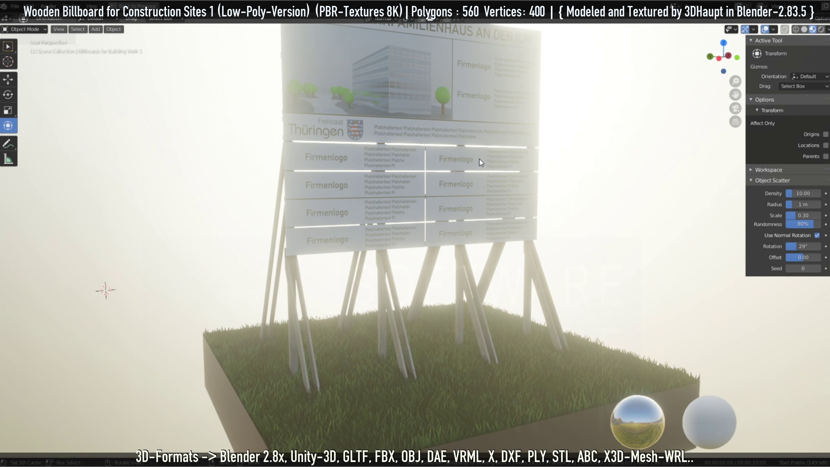 Wooden Billboard for Construction Sites Version 1 Low-poly 3D model_28