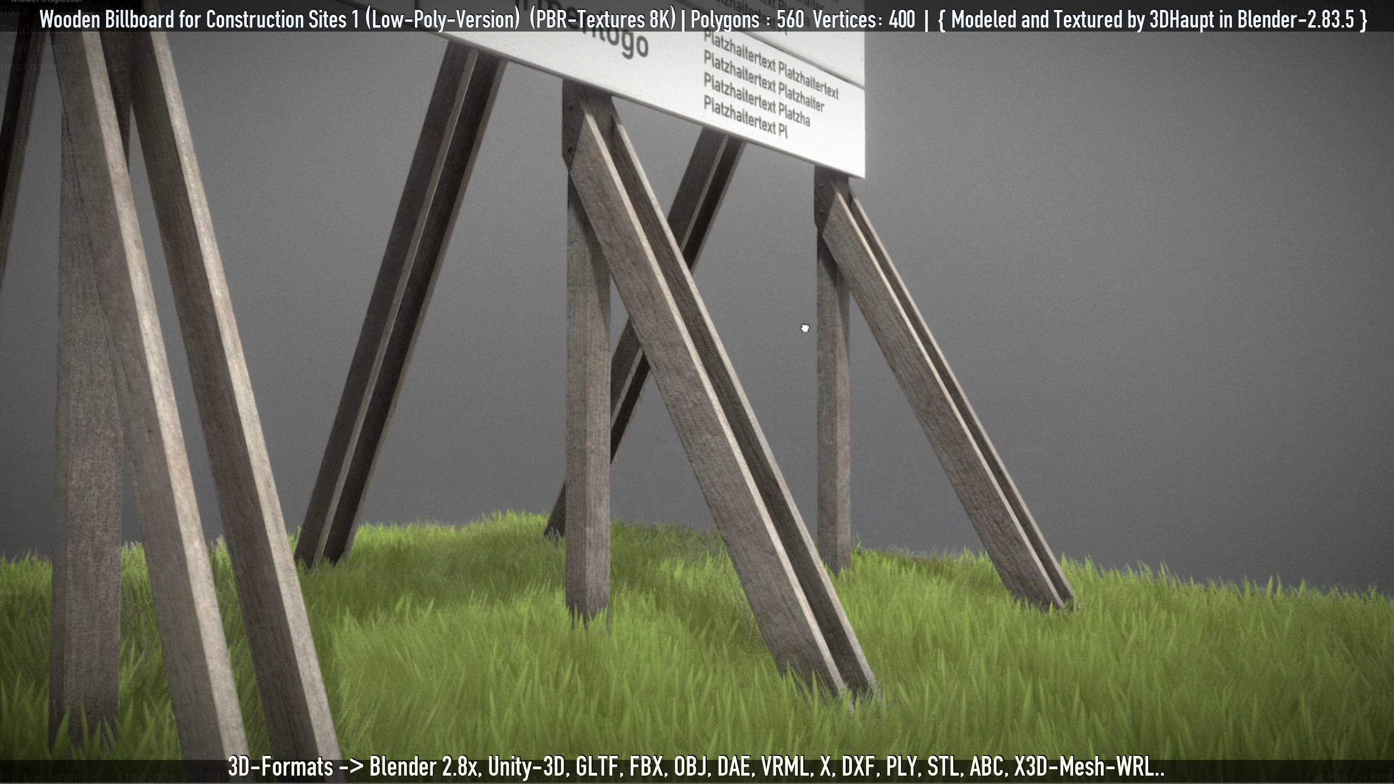 Wooden Billboard for Construction Sites Version 1 Low-poly 3D model_23