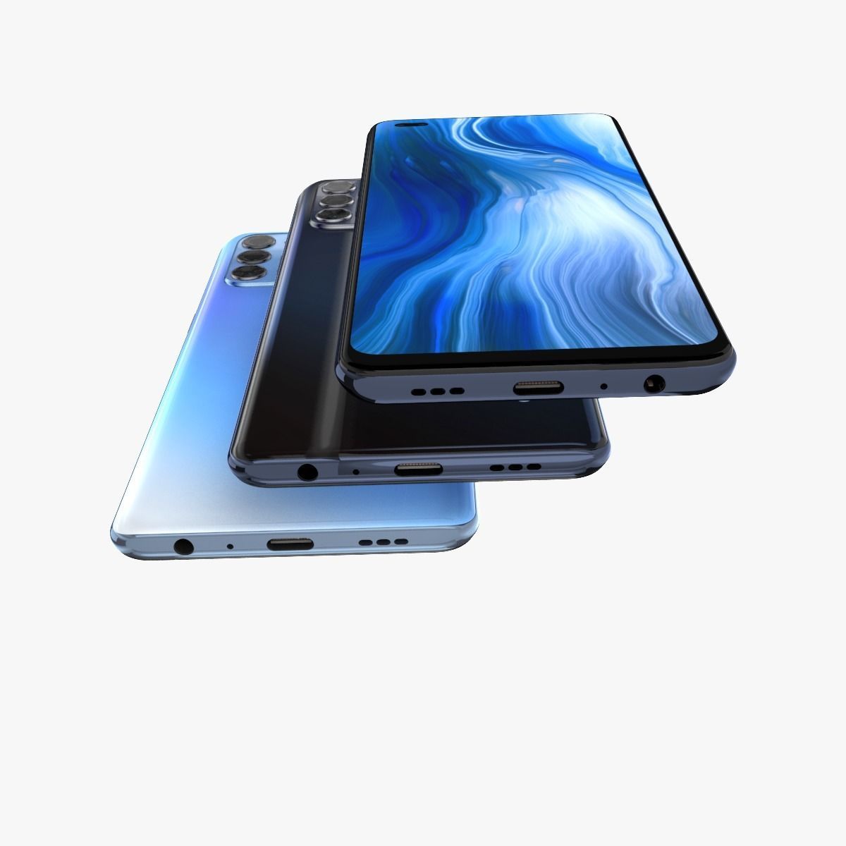 Oppo Reno4 Black and Blue Color 3D model_5