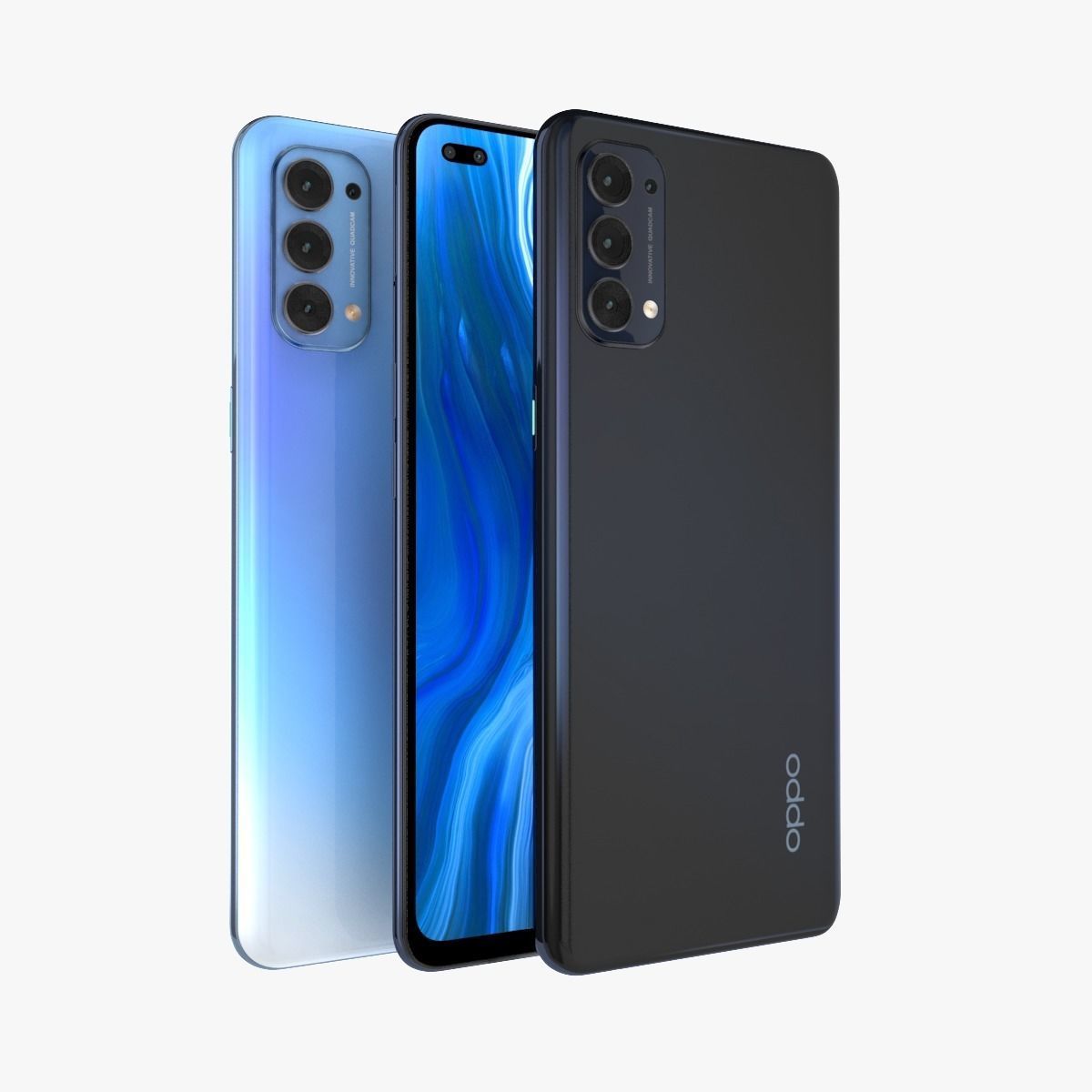 Oppo Reno4 Black and Blue Color 3D model_1