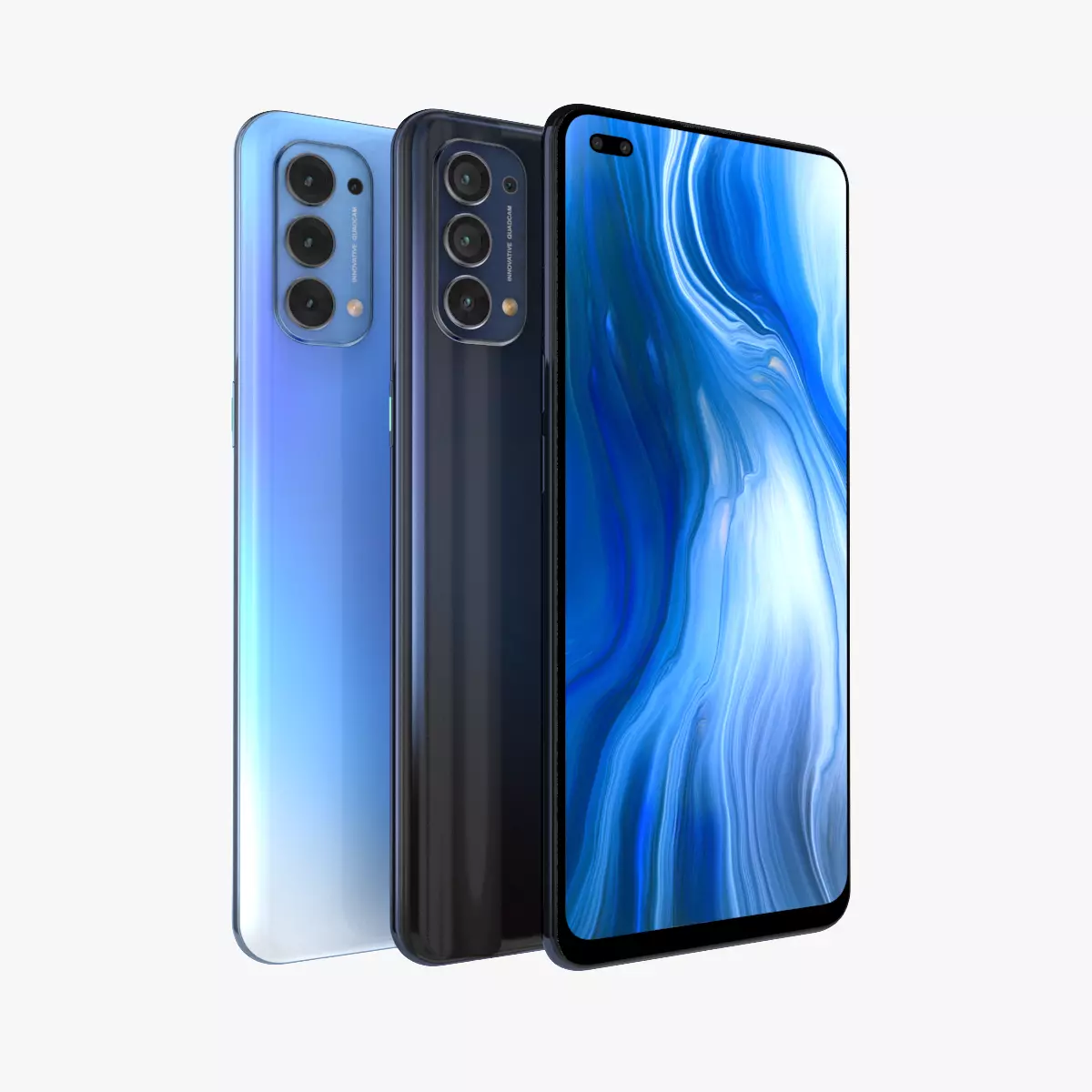 Oppo Reno4 Black and Blue Color 3D model_0