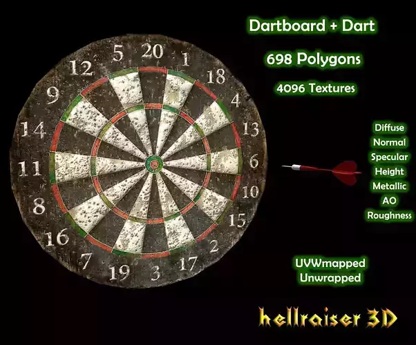 Dartboard - PBR - Textured Includes 2 Objects 