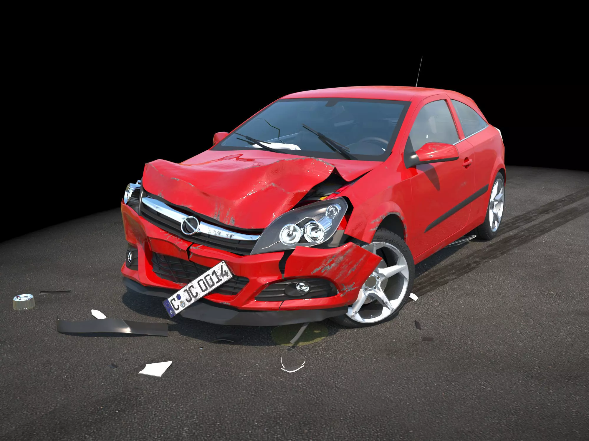 Crashed Wrecked Car 2 Low-poly 3D model_0
