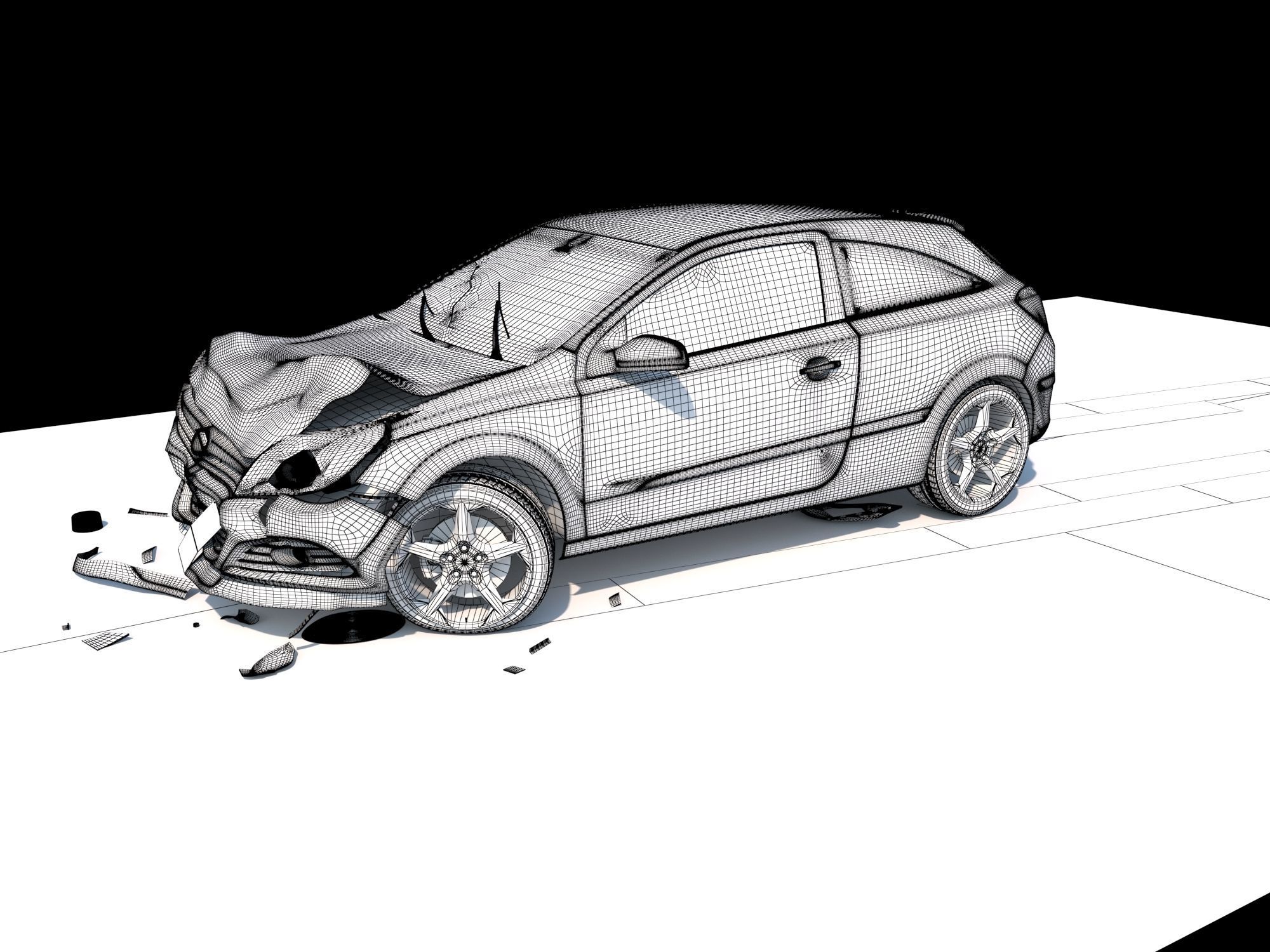 Crashed Wrecked Car 2 Low-poly 3D model_12