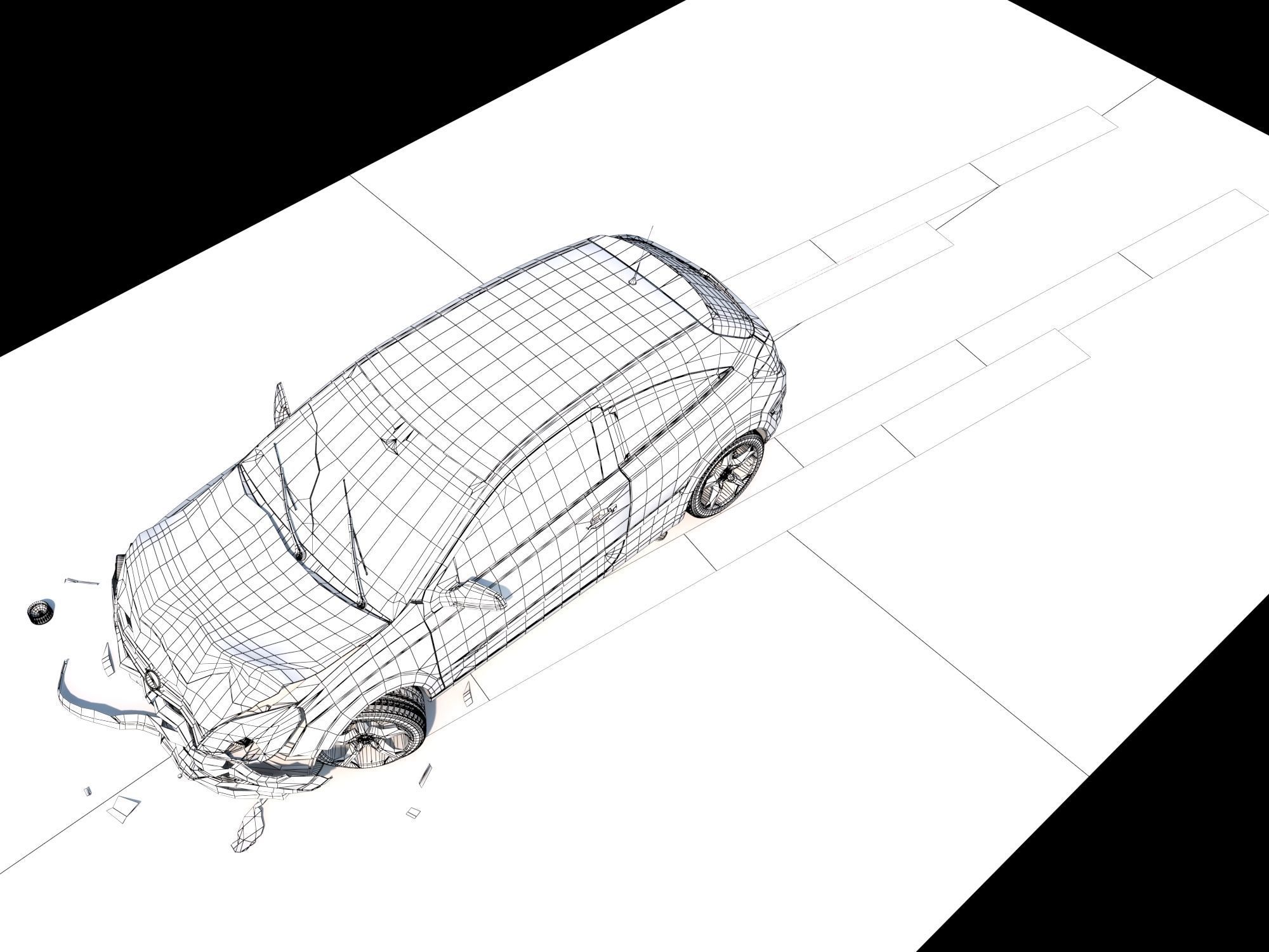 Crashed Wrecked Car 2 Low-poly 3D model_7