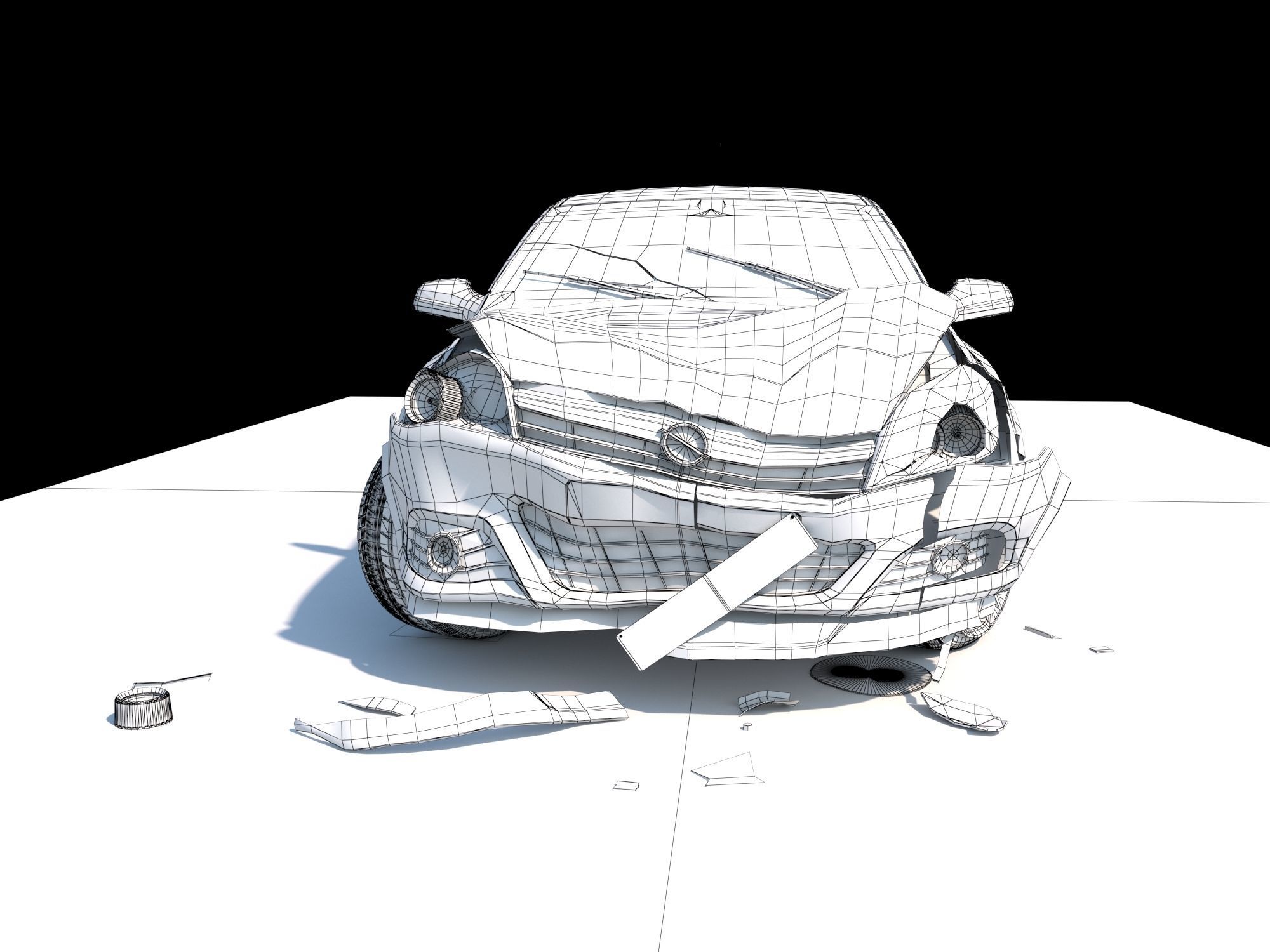 Crashed Wrecked Car 2 Low-poly 3D model_19
