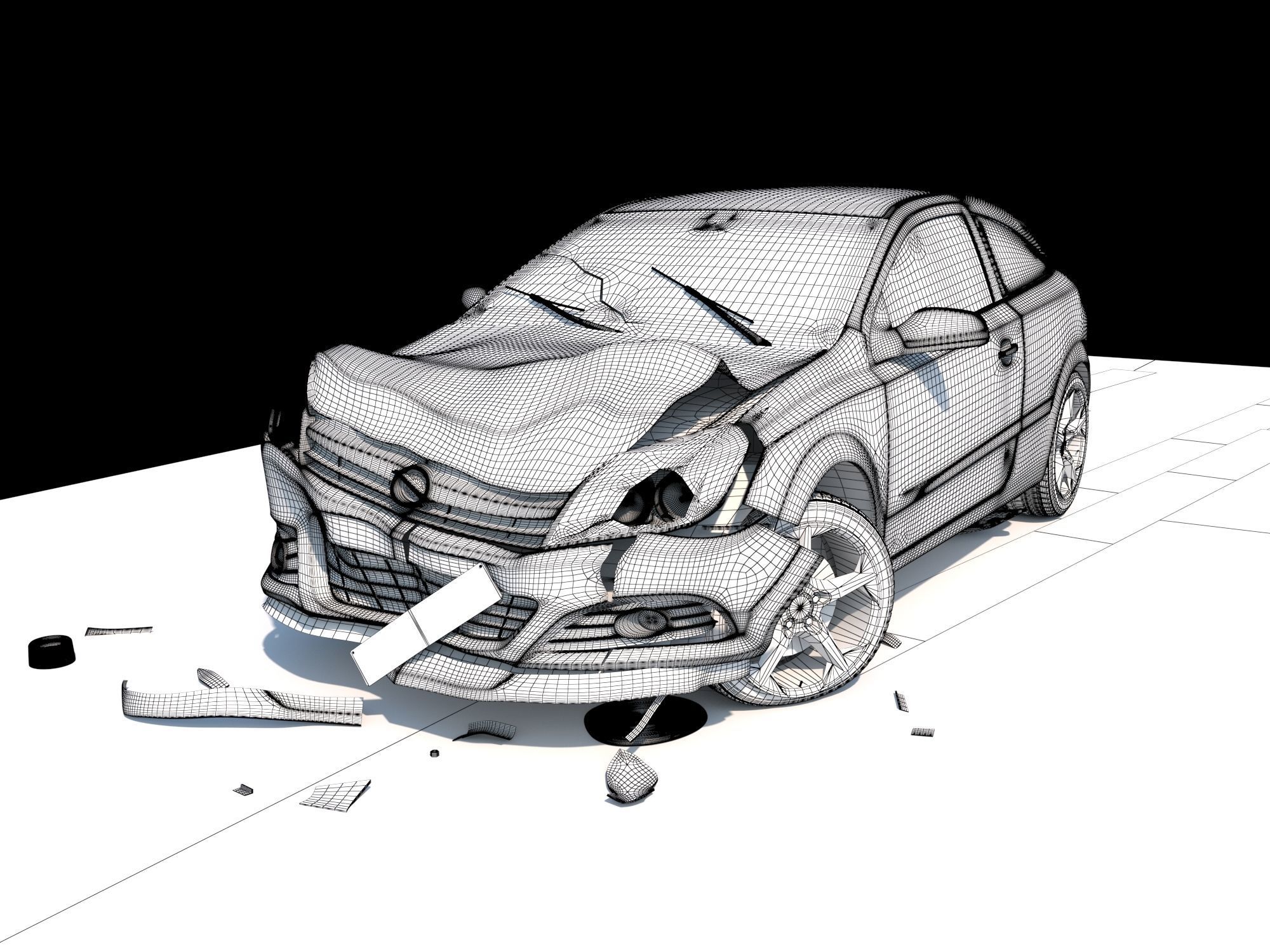Crashed Wrecked Car 2 Low-poly 3D model_2