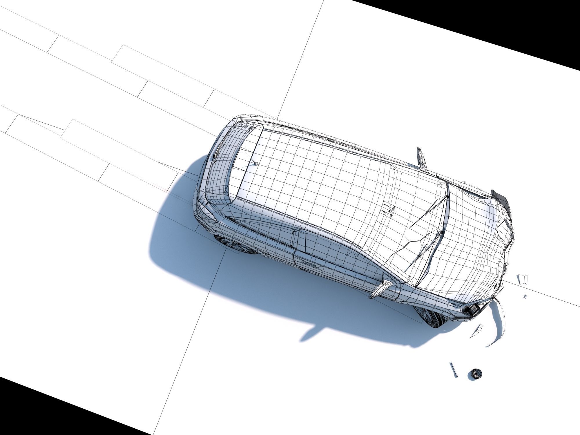 Crashed Wrecked Car 2 Low-poly 3D model_8