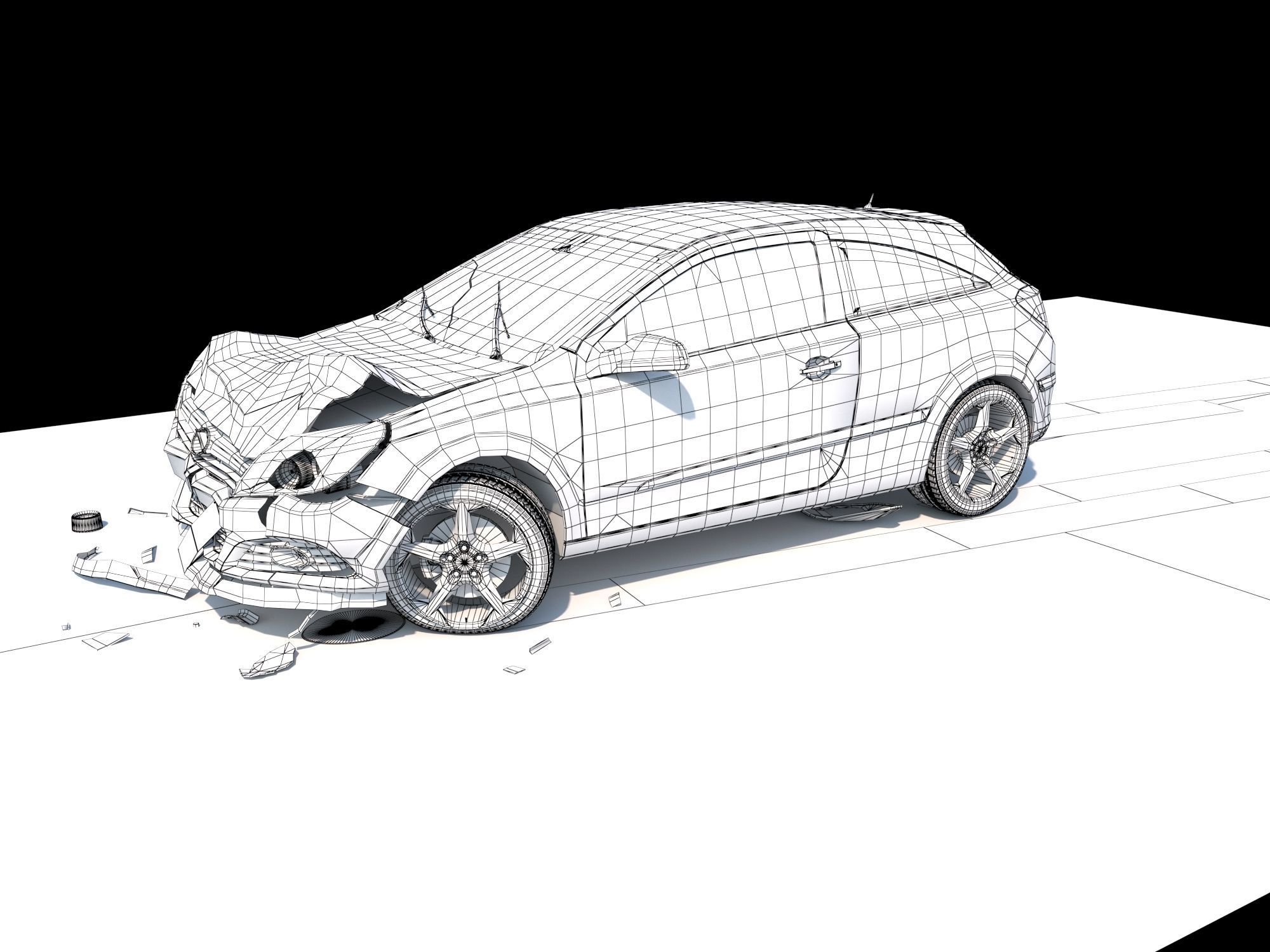 Crashed Wrecked Car 2 Low-poly 3D model_13