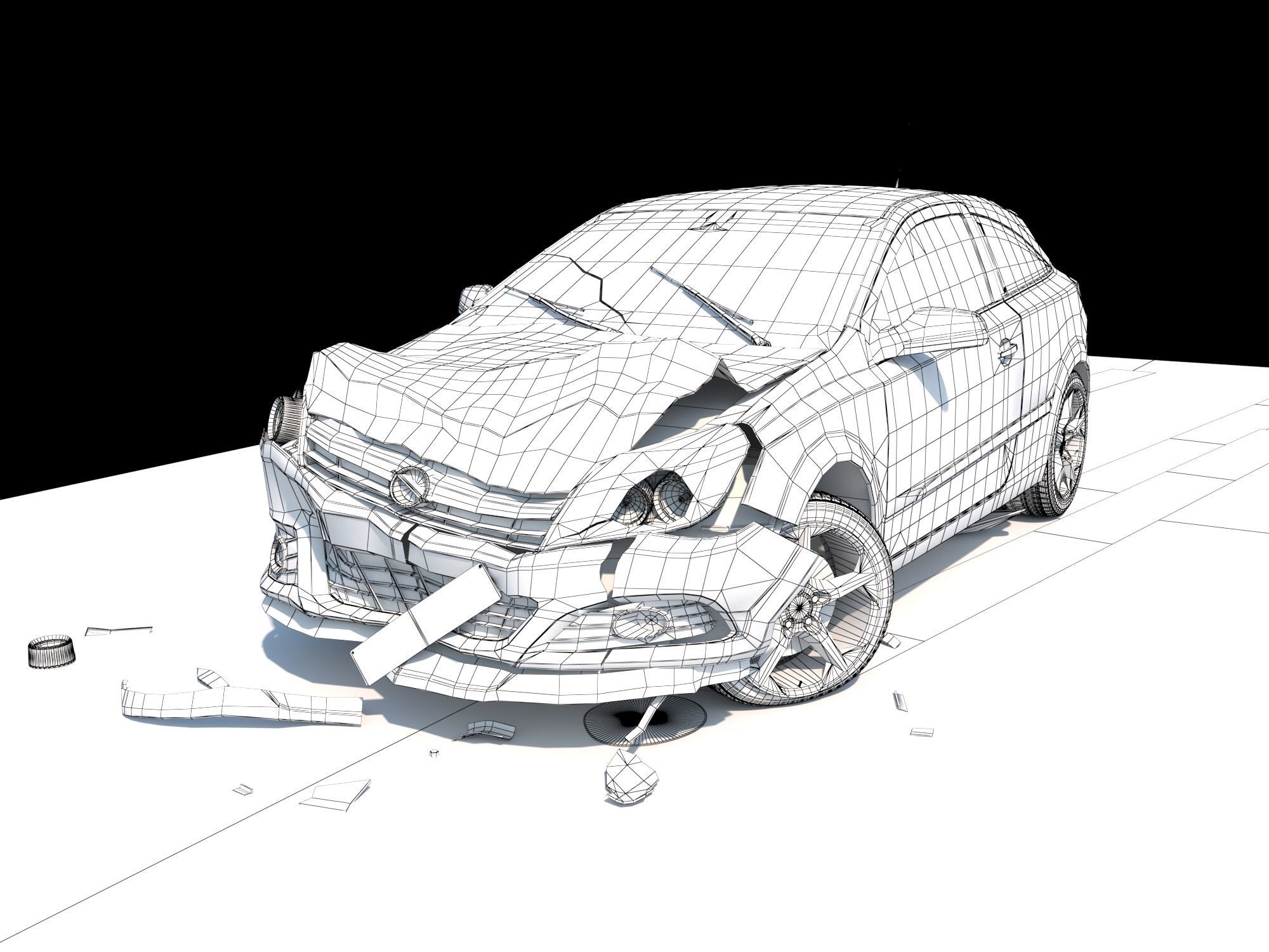 Crashed Wrecked Car 2 Low-poly 3D model_3