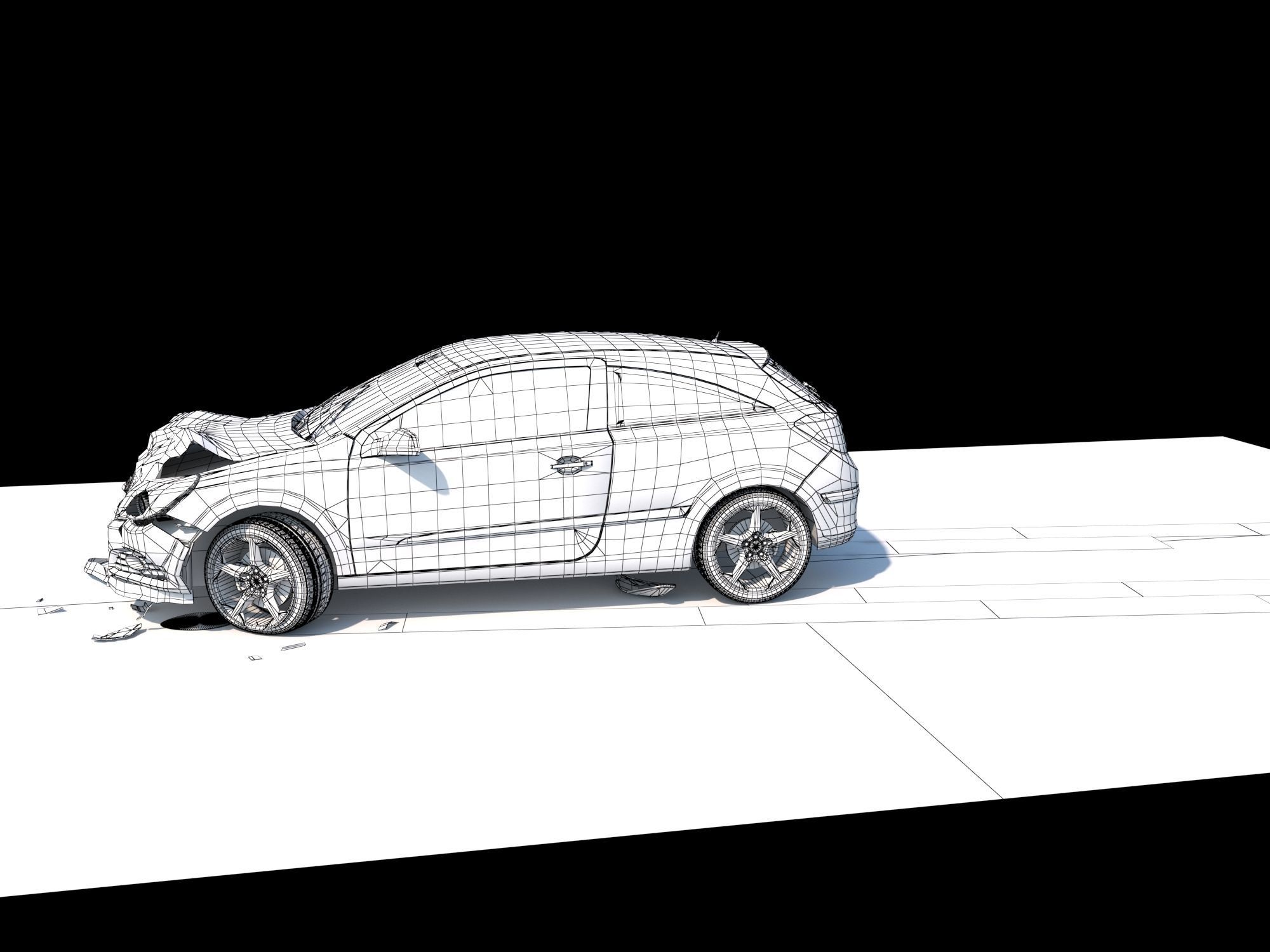 Crashed Wrecked Car 2 Low-poly 3D model_25