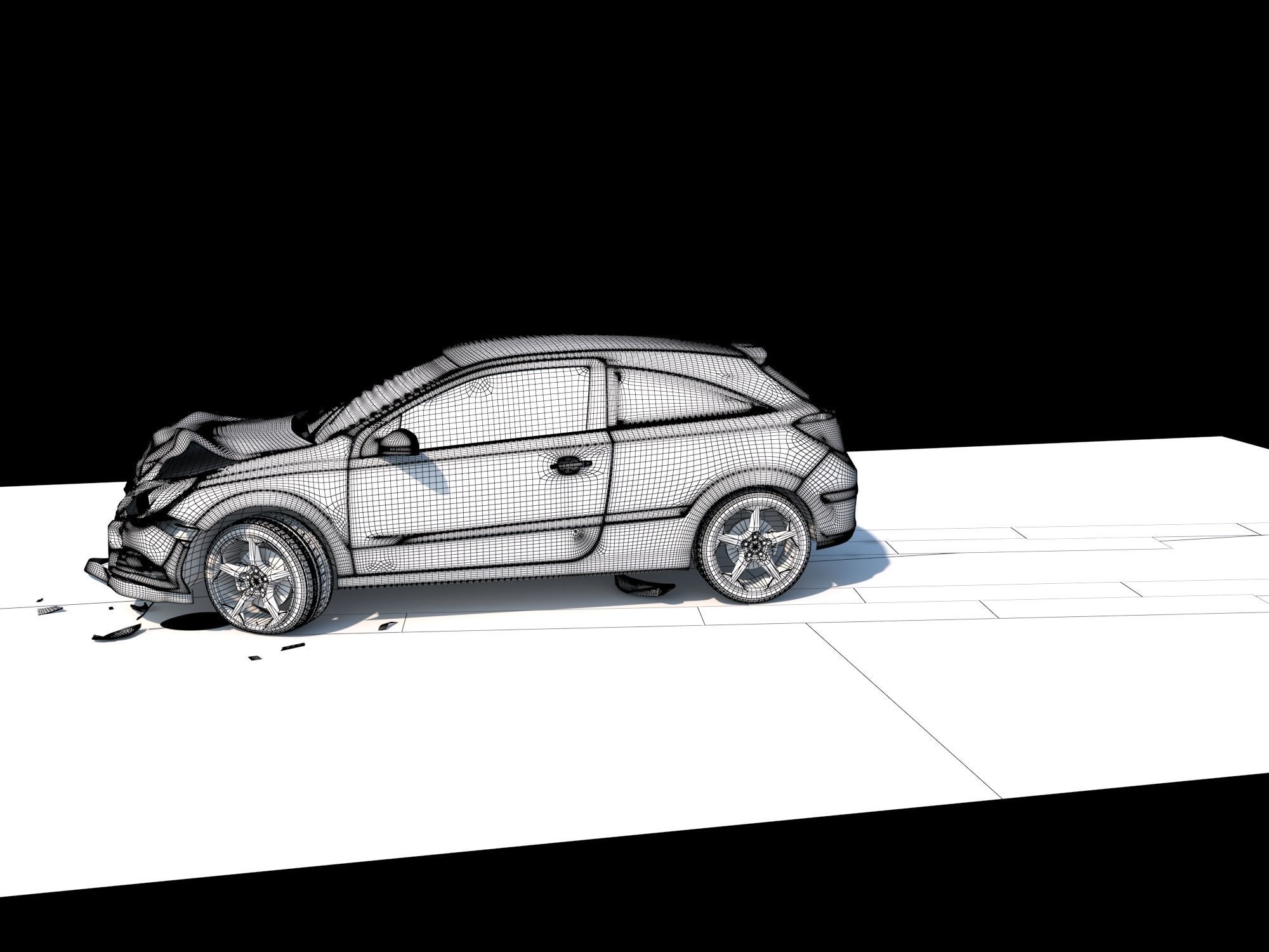 Crashed Wrecked Car 2 Low-poly 3D model_24