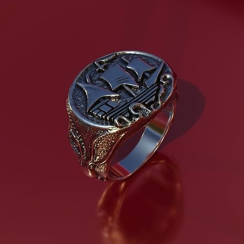 ring with ship and kraken 3D print model