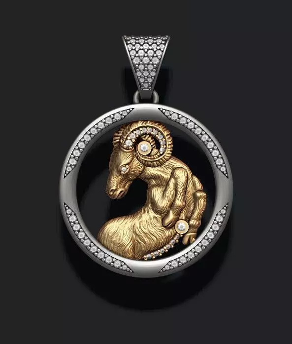 Horoscope Aries pendant with gems 3D print model_0