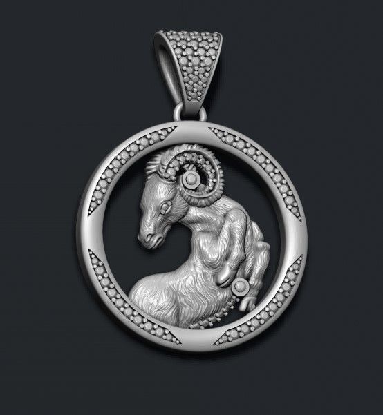 Horoscope Aries pendant with gems 3D print model_4