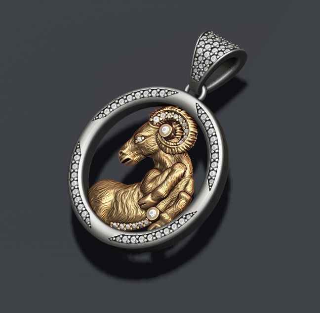 Horoscope Aries pendant with gems 3D print model_1