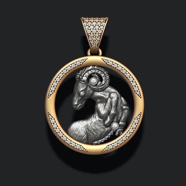 Horoscope Aries pendant with gems 3D print model_5