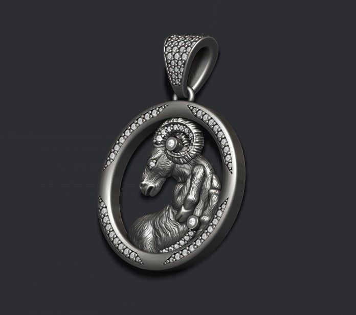 Horoscope Aries pendant with gems 3D print model_6