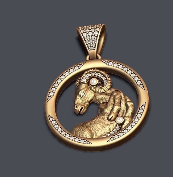 Horoscope Aries pendant with gems 3D print model_2