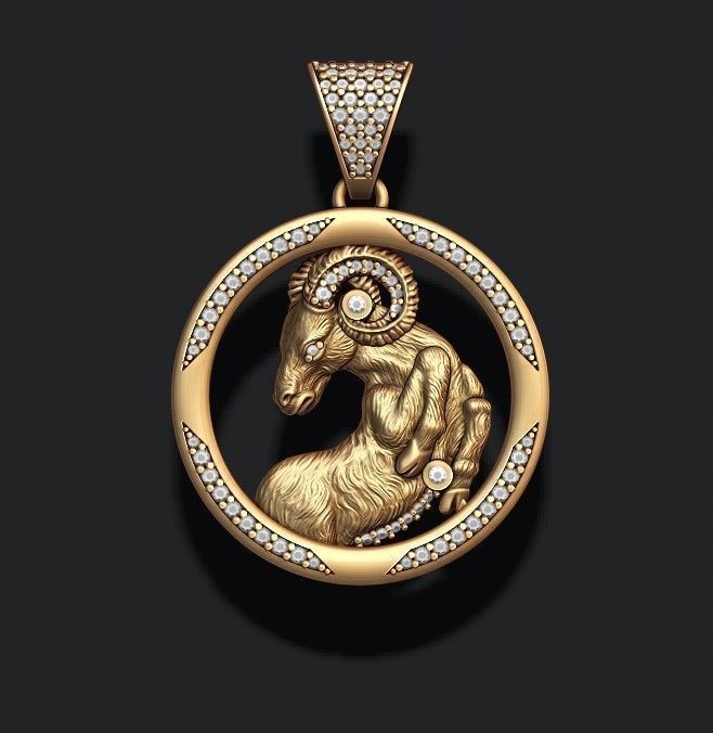 Horoscope Aries pendant with gems 3D print model_3