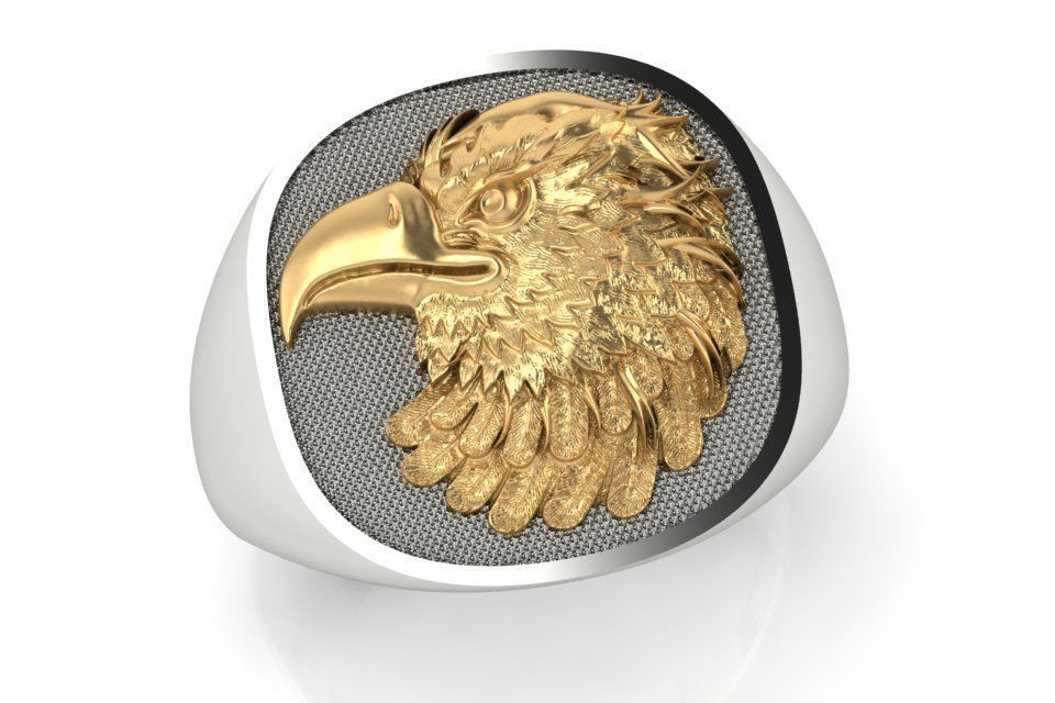 mens ring with eagle head two options    3D print model_11