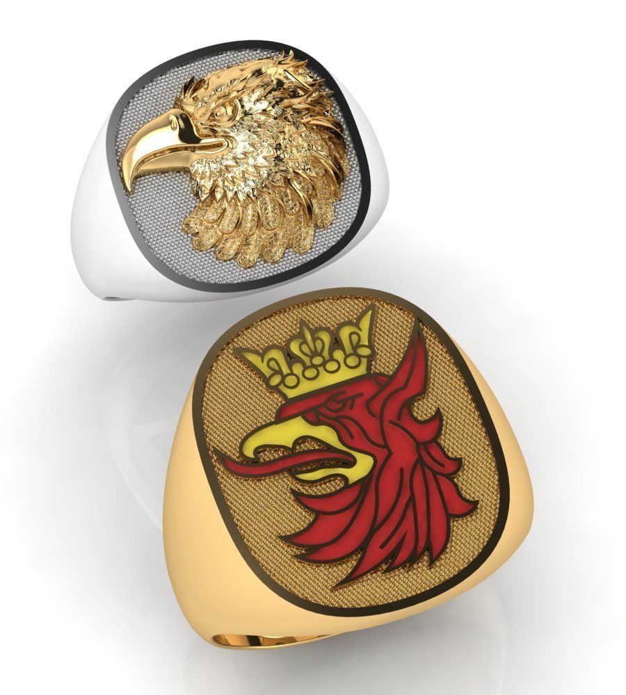 mens ring with eagle head two options    3D print model_1