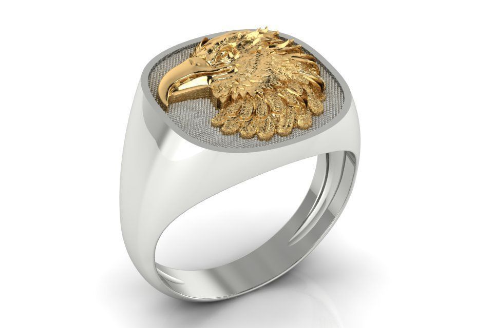 mens ring with eagle head two options    3D print model_4