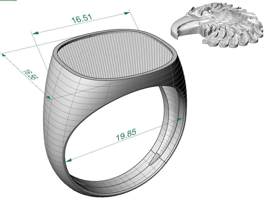 mens ring with eagle head two options    3D print model_5