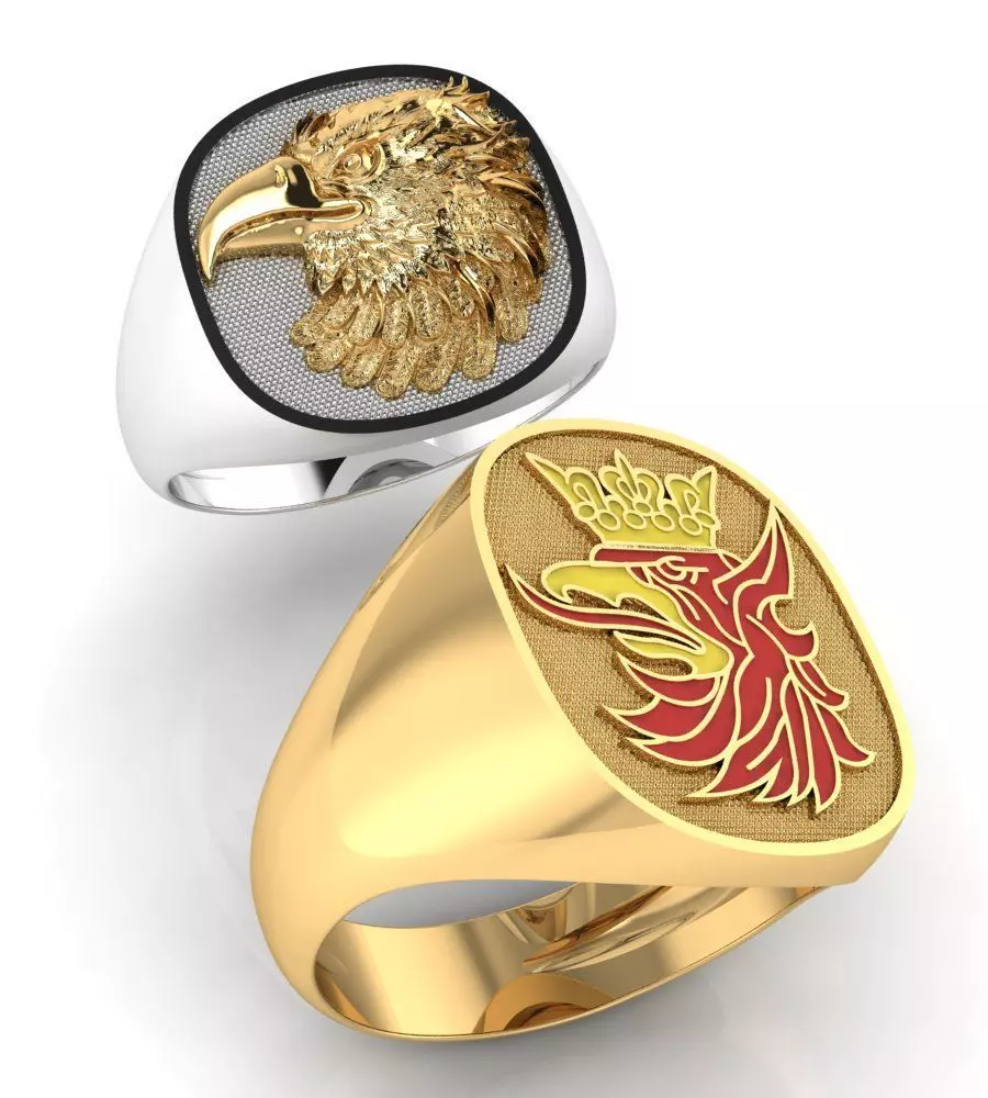 mens ring with eagle head two options    3D print model_0